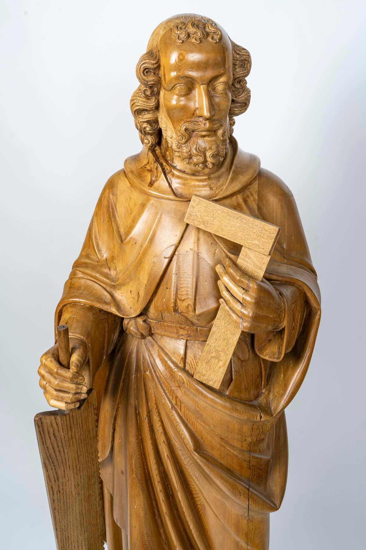 Europeo Grande scultura in legno di Simon lo Zelota, periodo Napoleone III, XIX secolo. in vendita