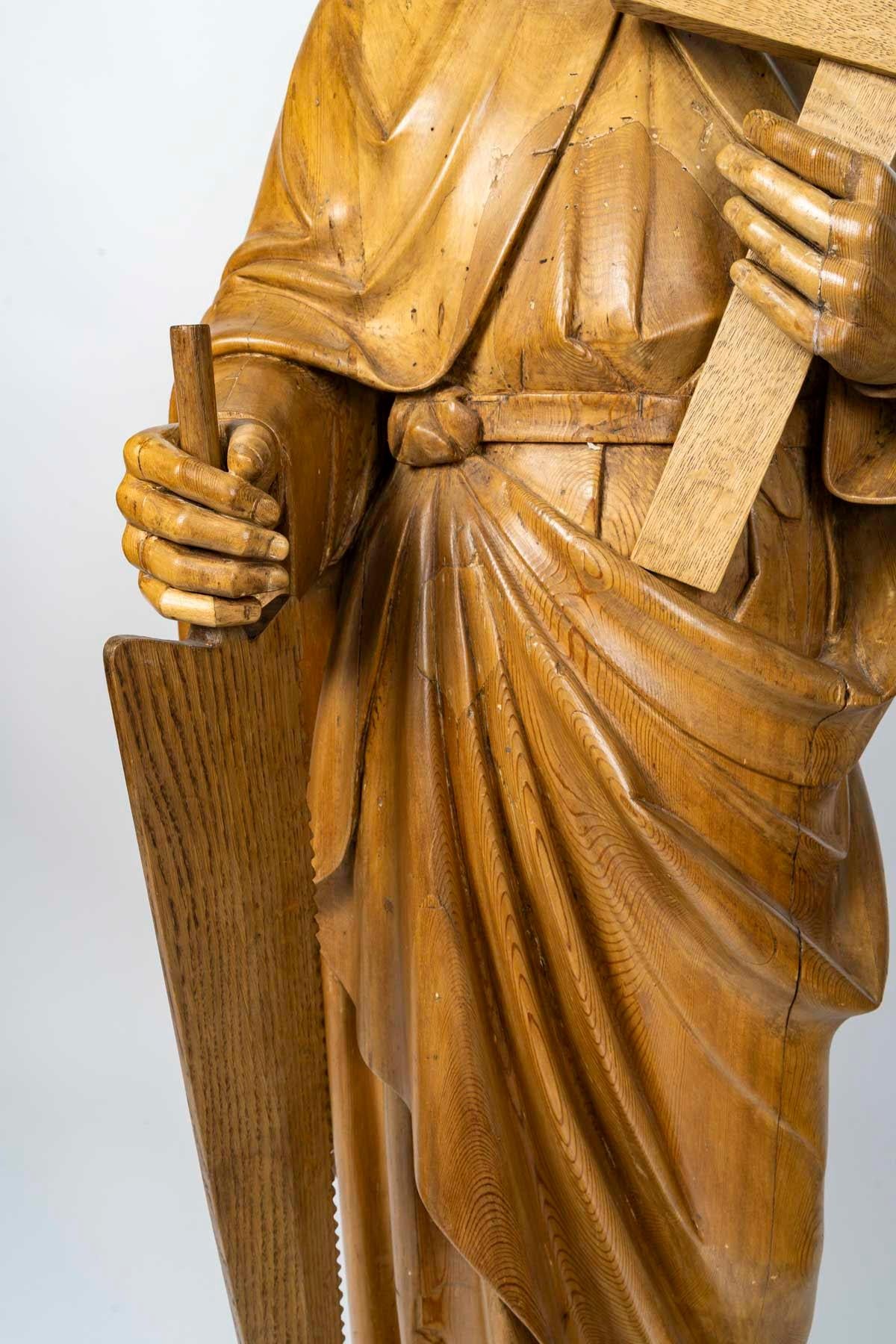 Intagliato Grande scultura in legno di Simon lo Zelota, periodo Napoleone III, XIX secolo. in vendita