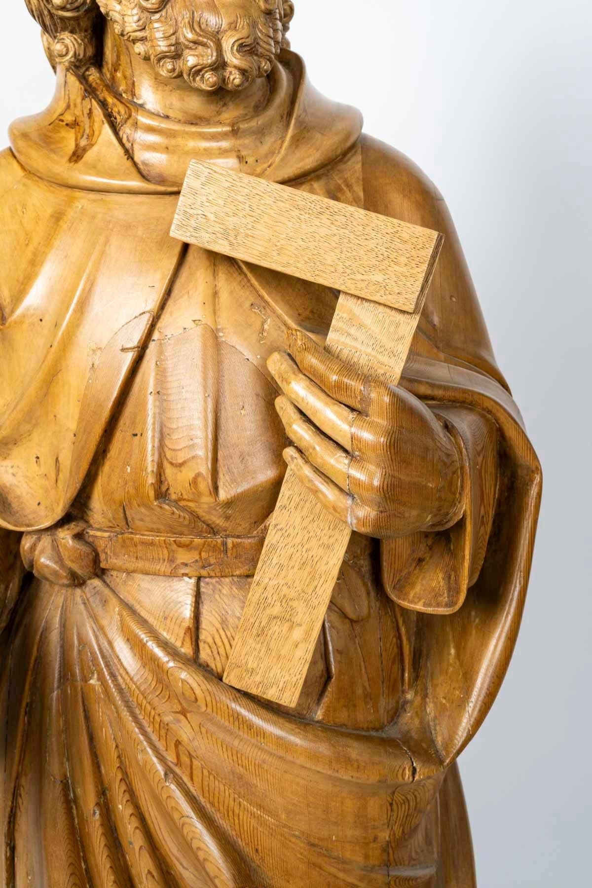 Grande scultura in legno di Simon lo Zelota, periodo Napoleone III, XIX secolo. In condizioni buone in vendita a Saint-Ouen, FR