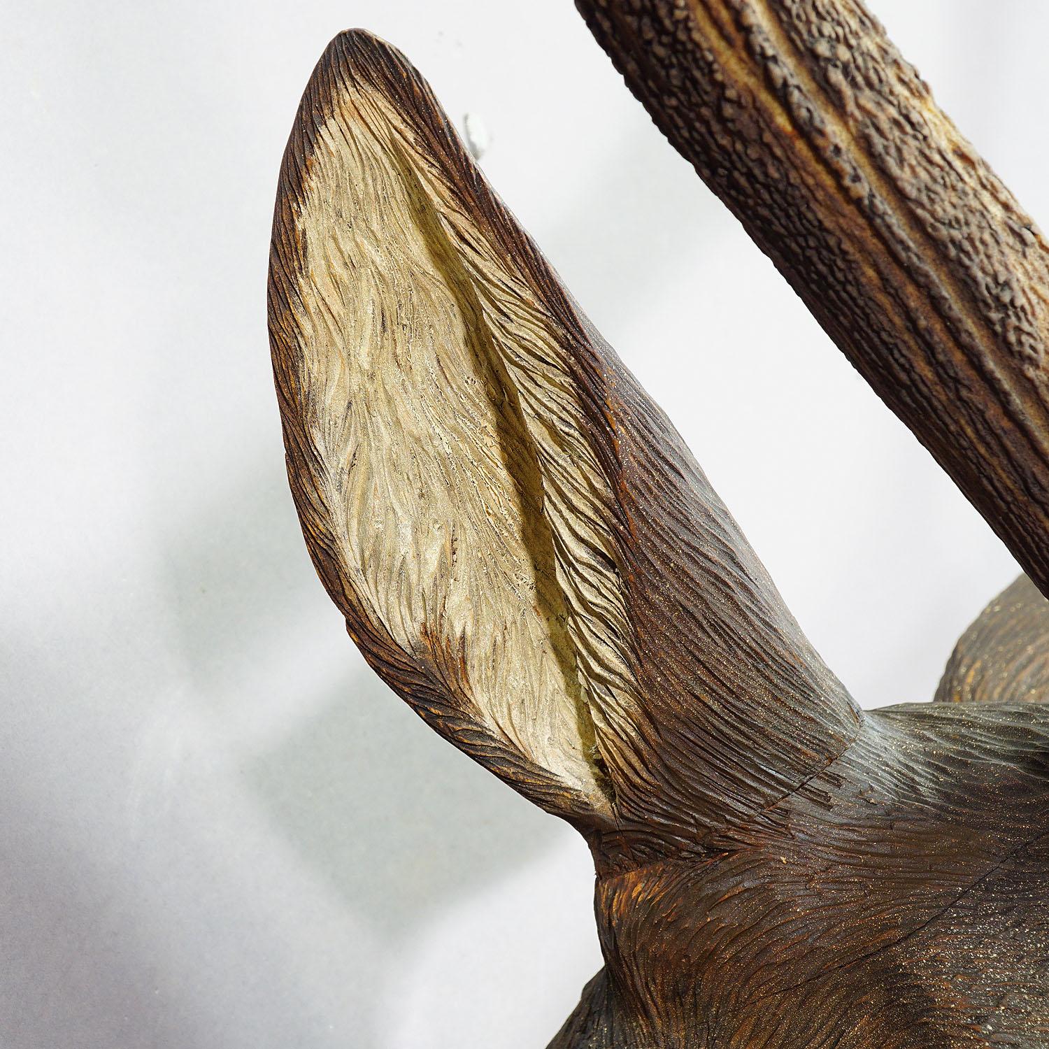 Large Wooden Stag Head with Real Antlers, Austria Ebensee, ca. 1900 1