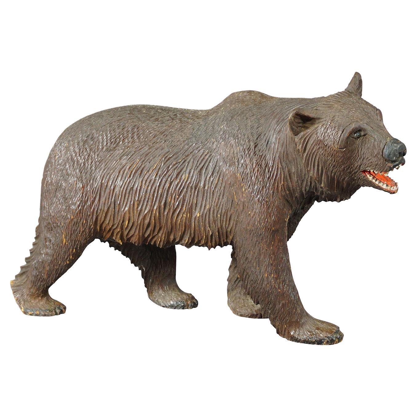 Large Wooden Strolling Bear Handcarved in Brienz ca. 1930 For Sale