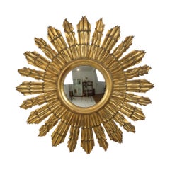 Large Wooden Sun Mirror Sunburst Butler XL Mirror Gold 69cm
