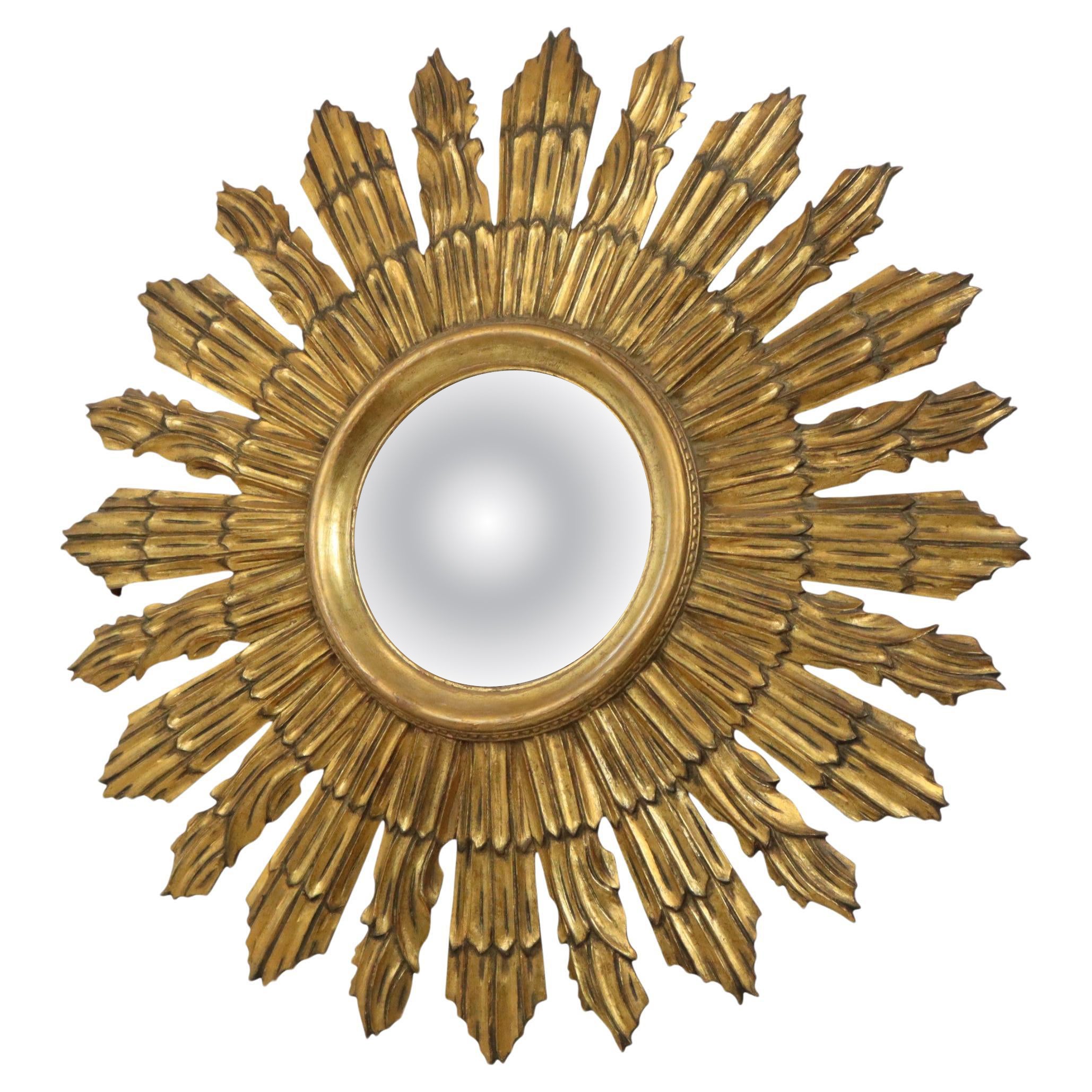 Large Wooden Sun Mirror Sunburst Butler XL Mirror Gold 69cm