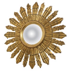 Large Wooden Sun Mirror Sunburst Butler XL Mirror Gold 69cm