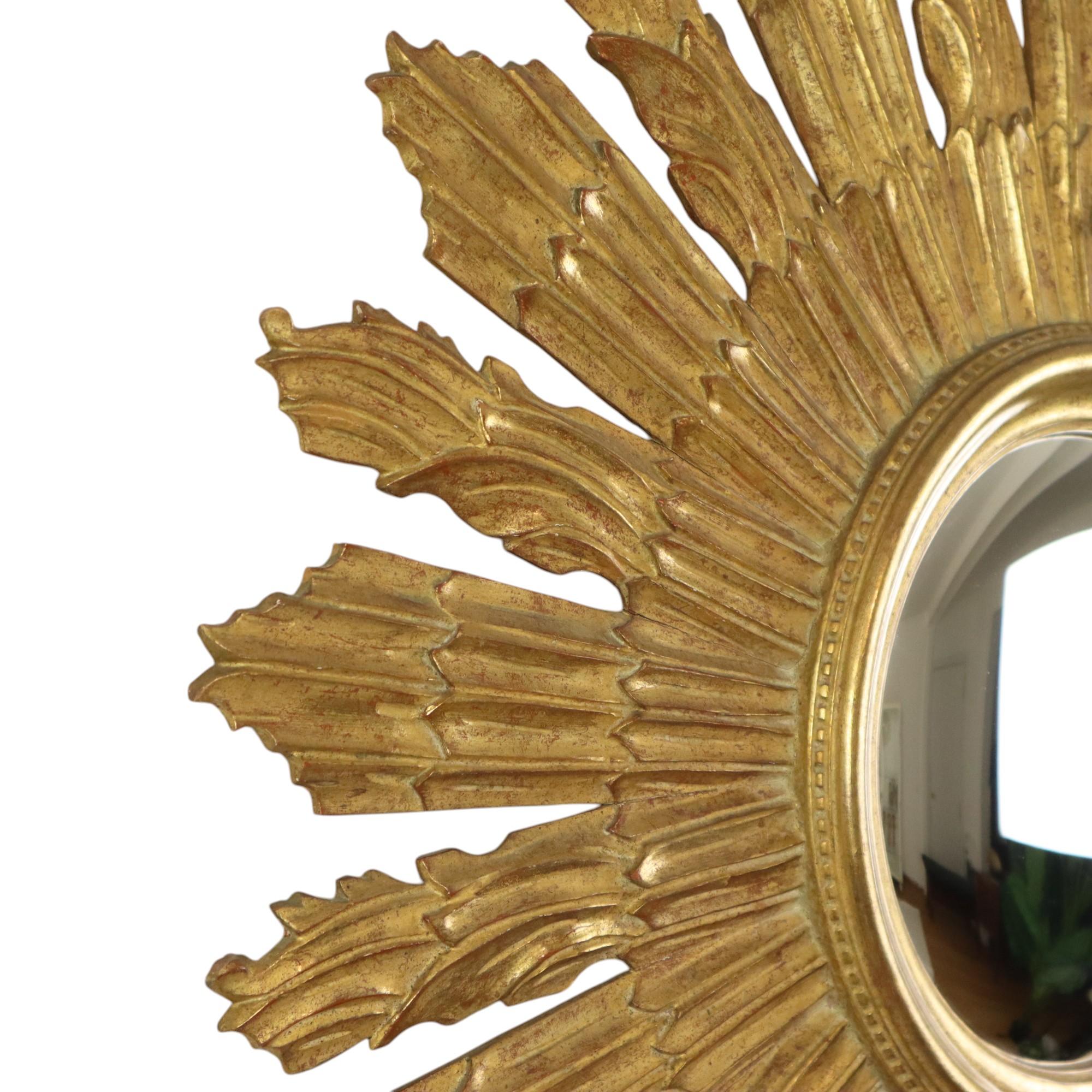 Grande specchio solare in legno Sunburst Butler XL Specchio oro 70cm in vendita 2
