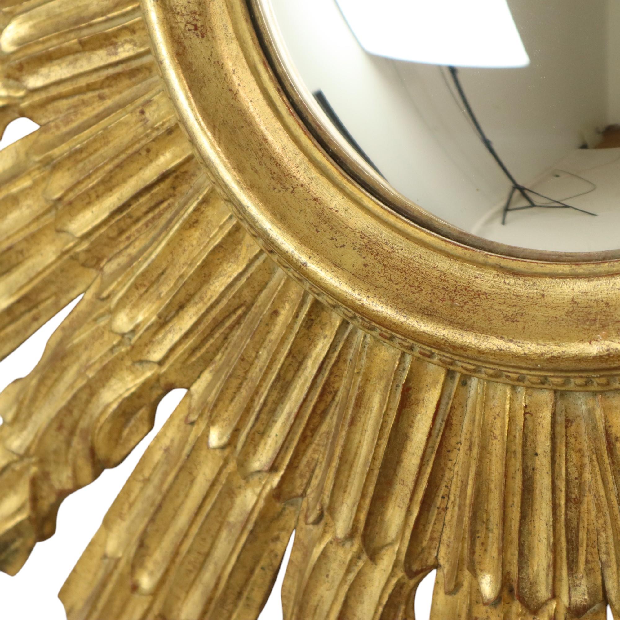 Grande specchio solare in legno Sunburst Butler XL Specchio oro 70cm in vendita 5