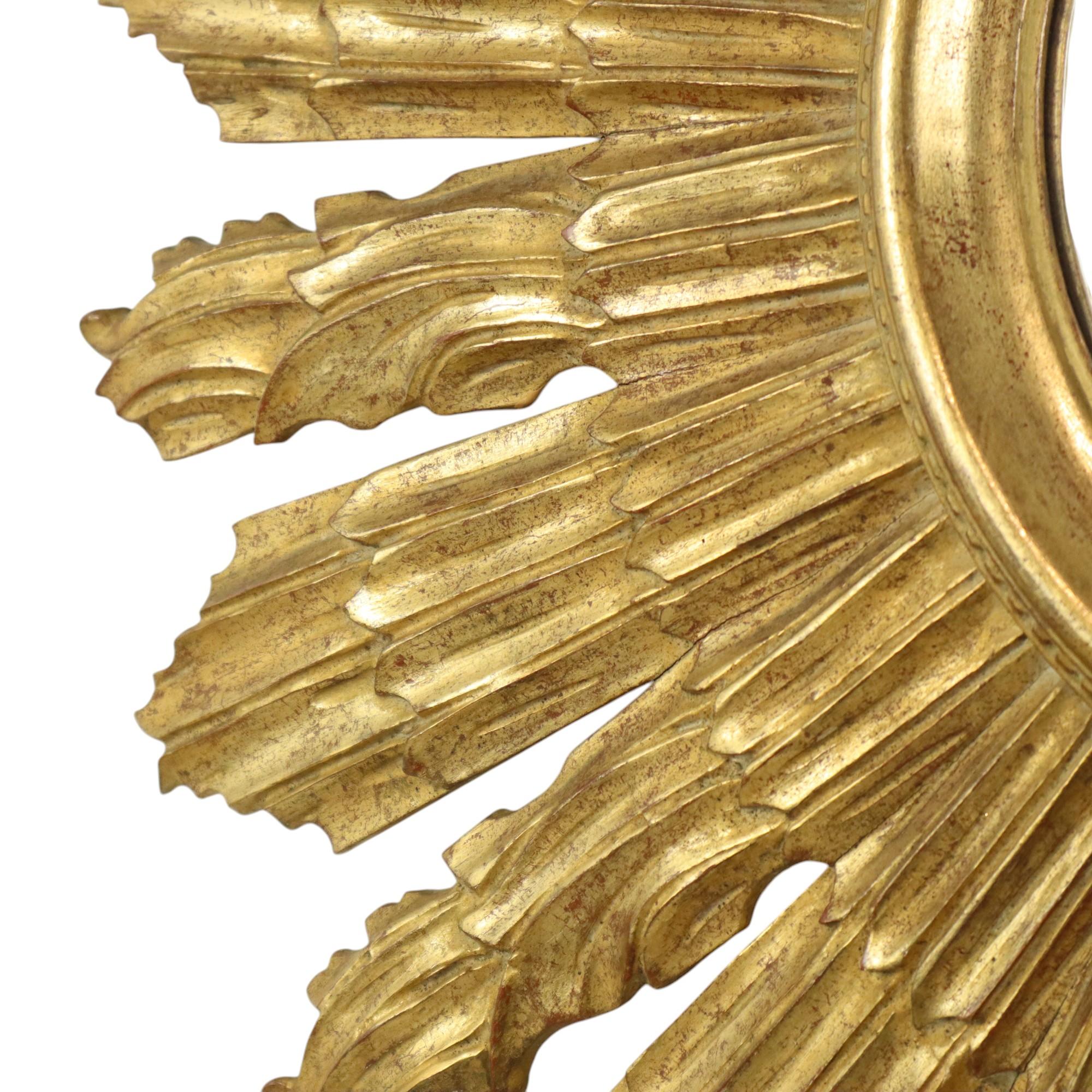 Grande specchio solare in legno Sunburst Butler XL Specchio oro 70cm in vendita 9