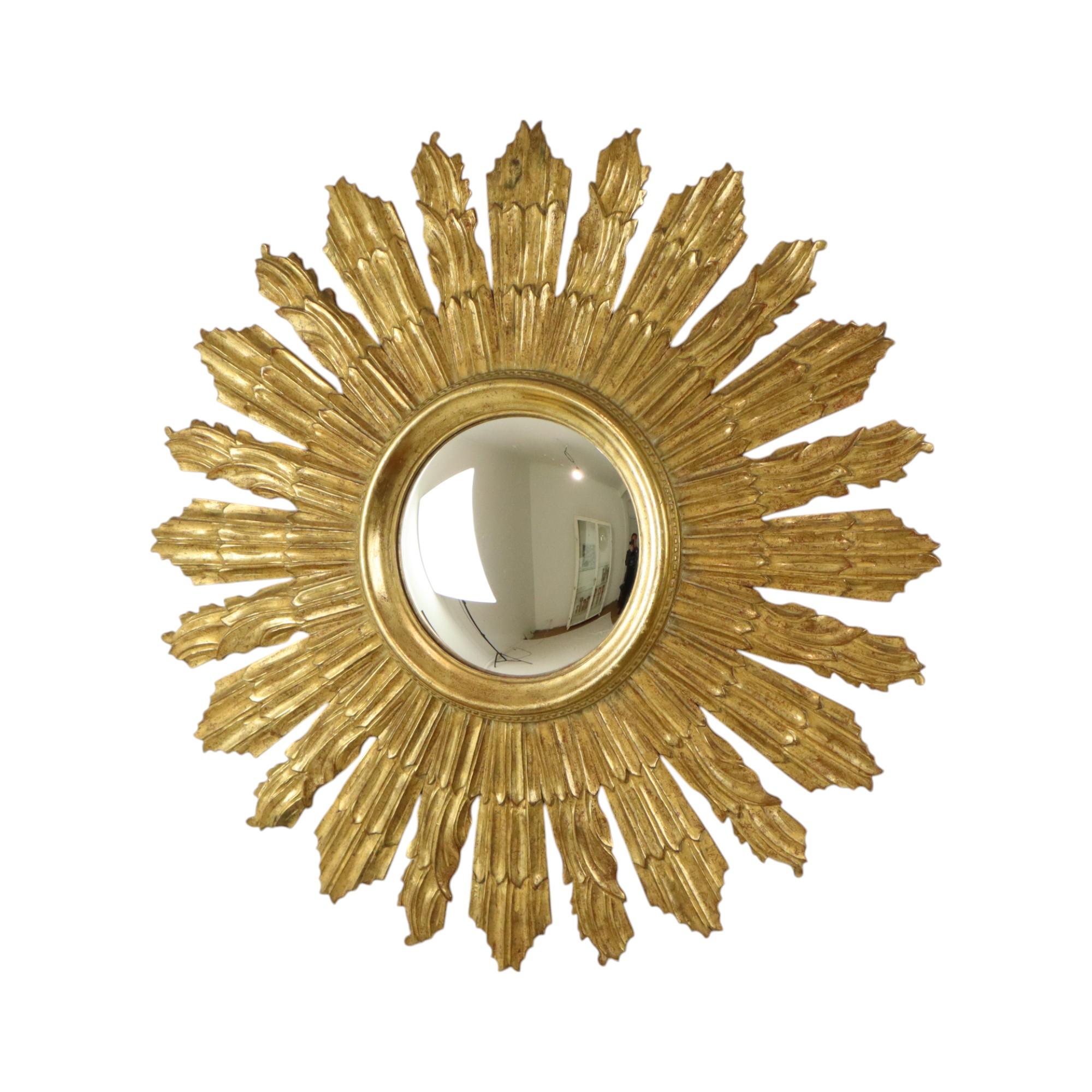 Grande specchio solare in legno Sunburst Butler XL Specchio oro 70cm in vendita 11