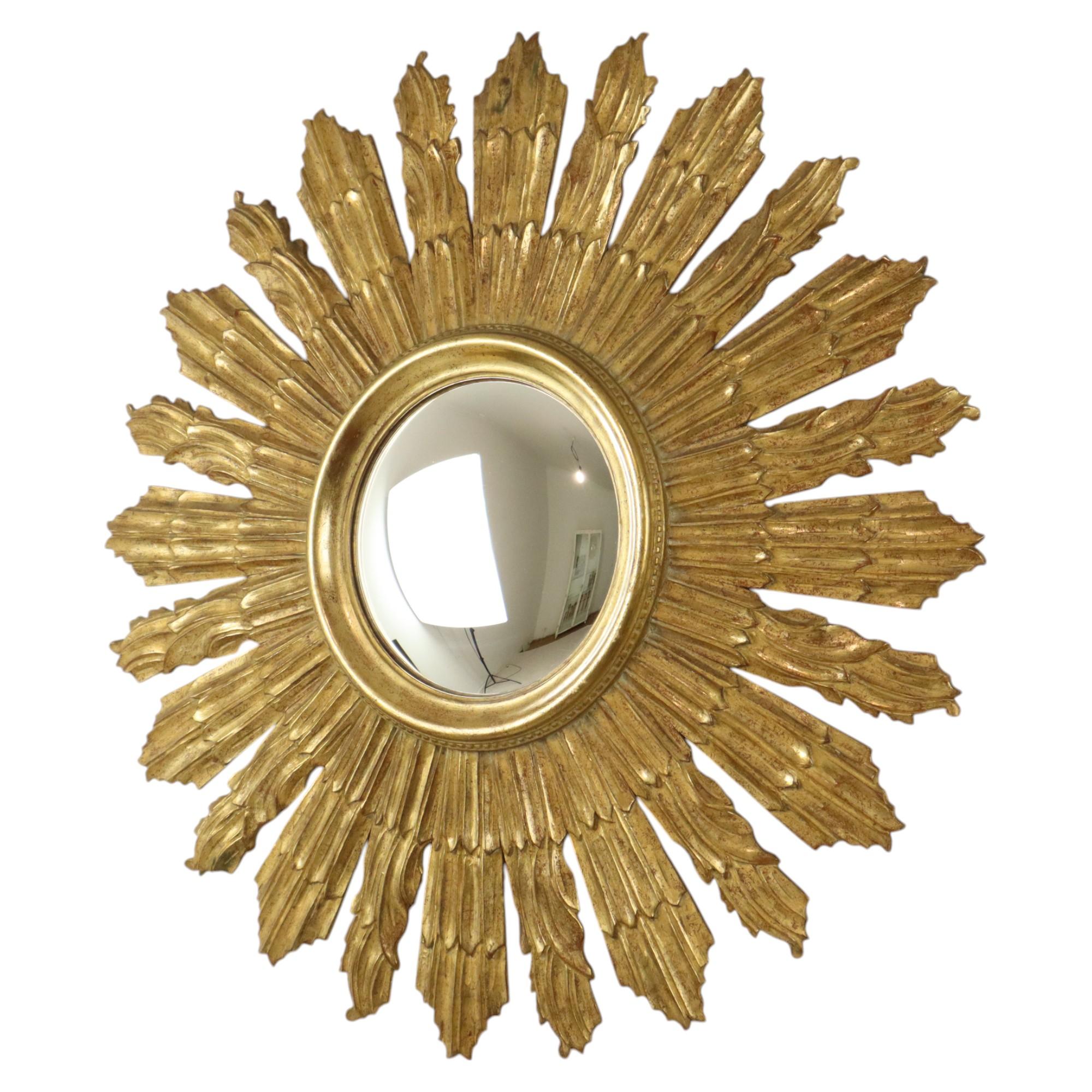 Vetro Grande specchio solare in legno Sunburst Butler XL Specchio oro 70cm in vendita
