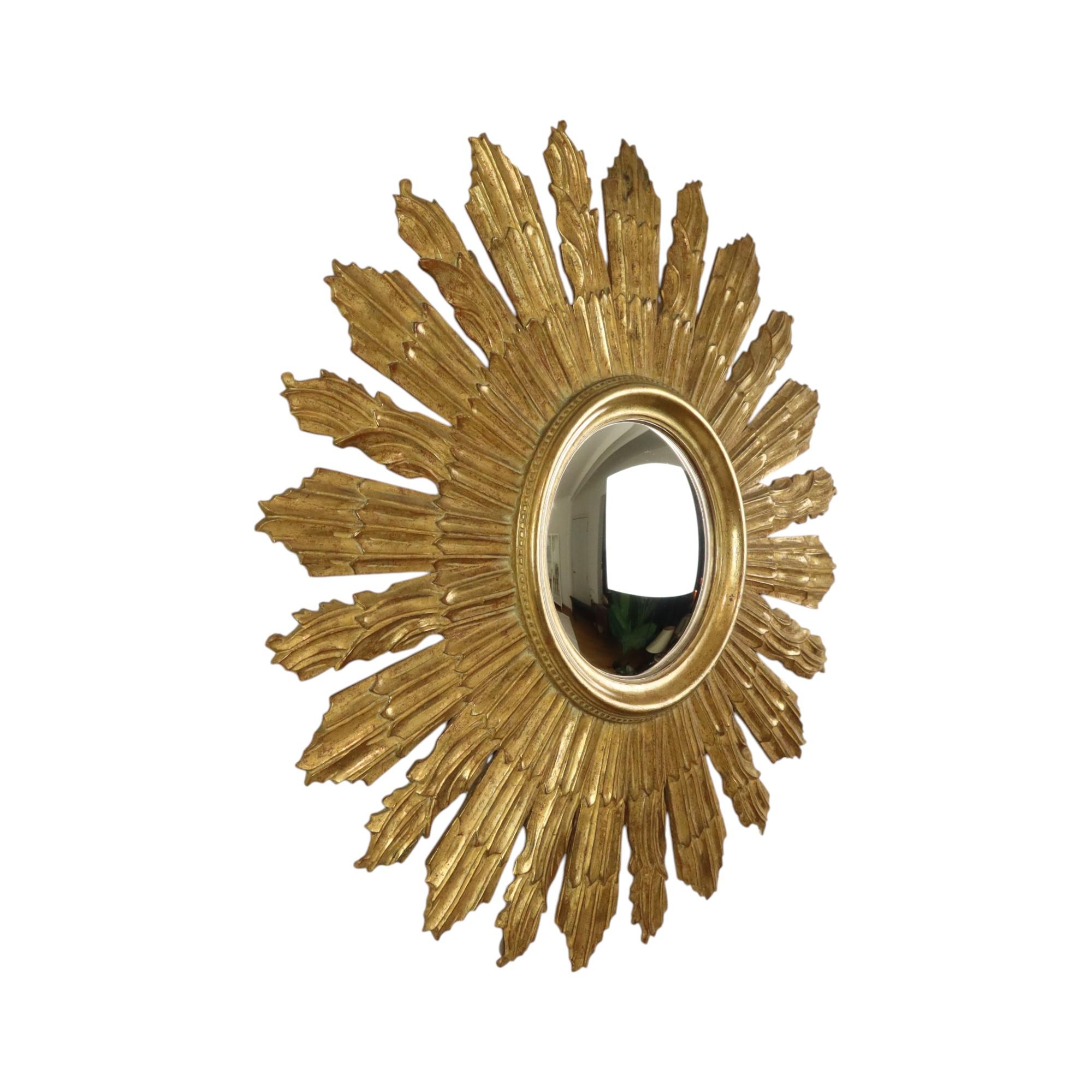 Grande specchio solare in legno Sunburst Butler XL Specchio oro 70cm in vendita 1
