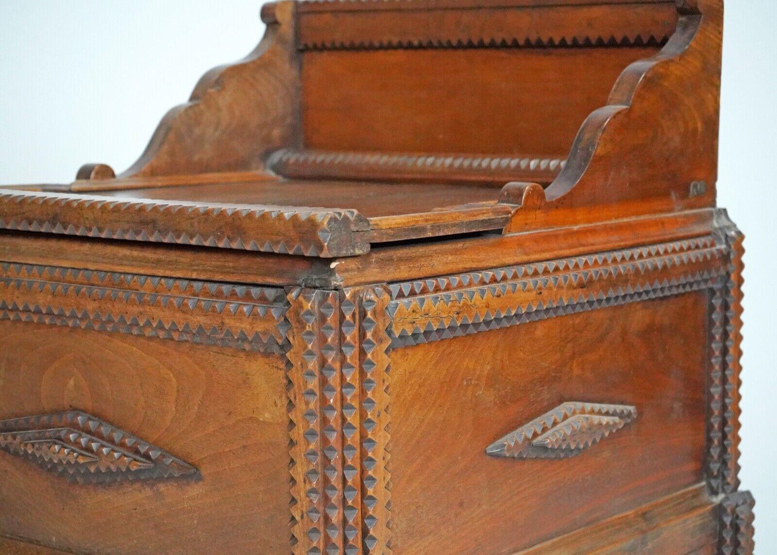 Large Wooden Tramp Art Blanket Box, Storage Trunk, Ottoman, Linen Basket For Sale 4