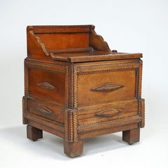 Large Wooden Tramp Art Blanket Box, Storage Trunk, Ottoman, Linen Basket