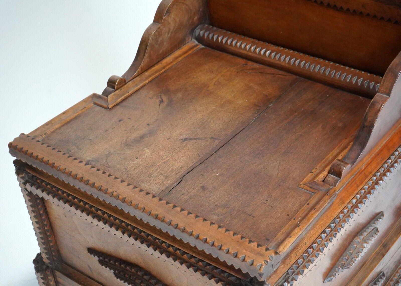 19th Century Large Wooden Tramp Art Blanket Box, Storage Trunk, Ottoman, Linen Basket For Sale
