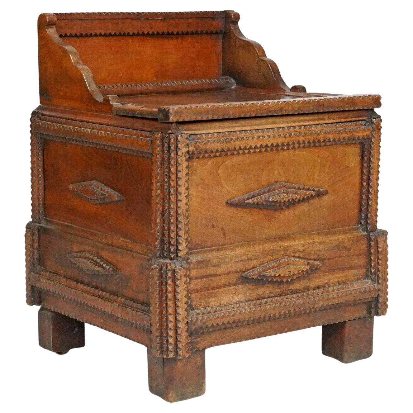 Large Wooden Tramp Art Blanket Box, Storage Trunk, Ottoman, Linen Basket For Sale
