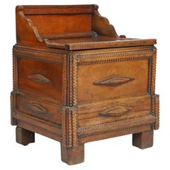 Used Large Wooden Tramp Art Blanket Box, Storage Trunk, Ottoman, Linen Basket