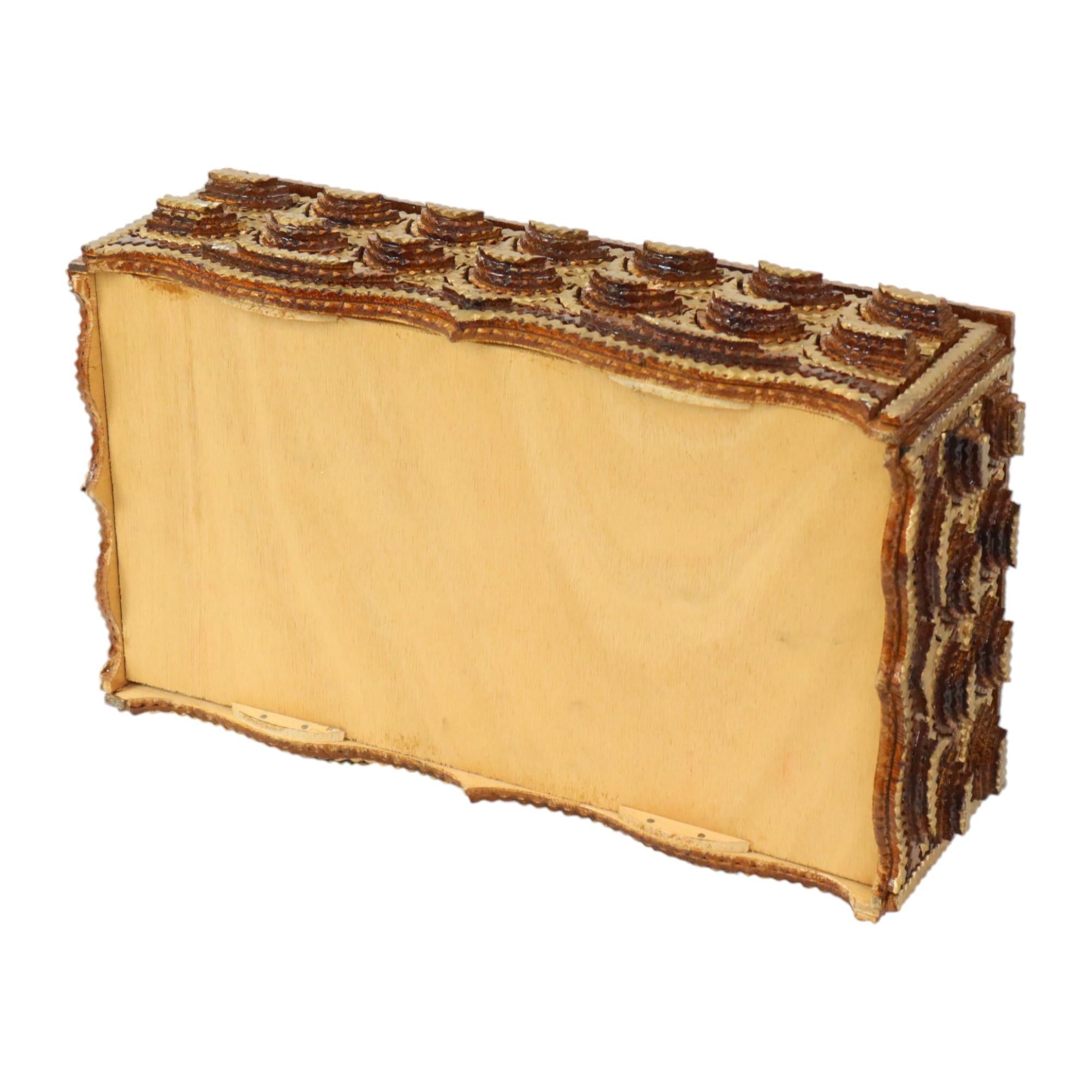 Large Wooden Tramp Art Box Folk Art Gold 20th Century For Sale 7