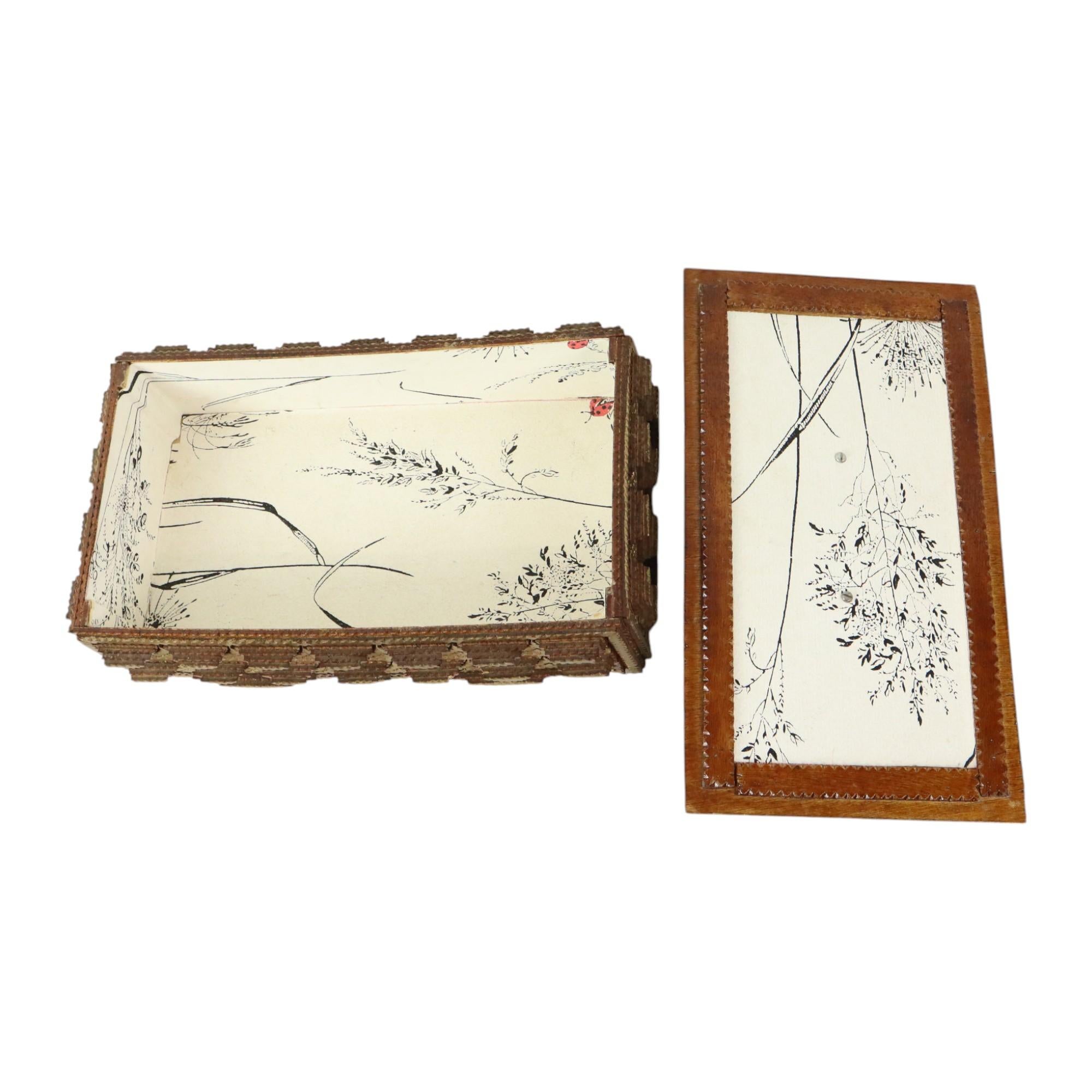 Carved Large Wooden Tramp Art Box Folk Art Gold 20th Century For Sale