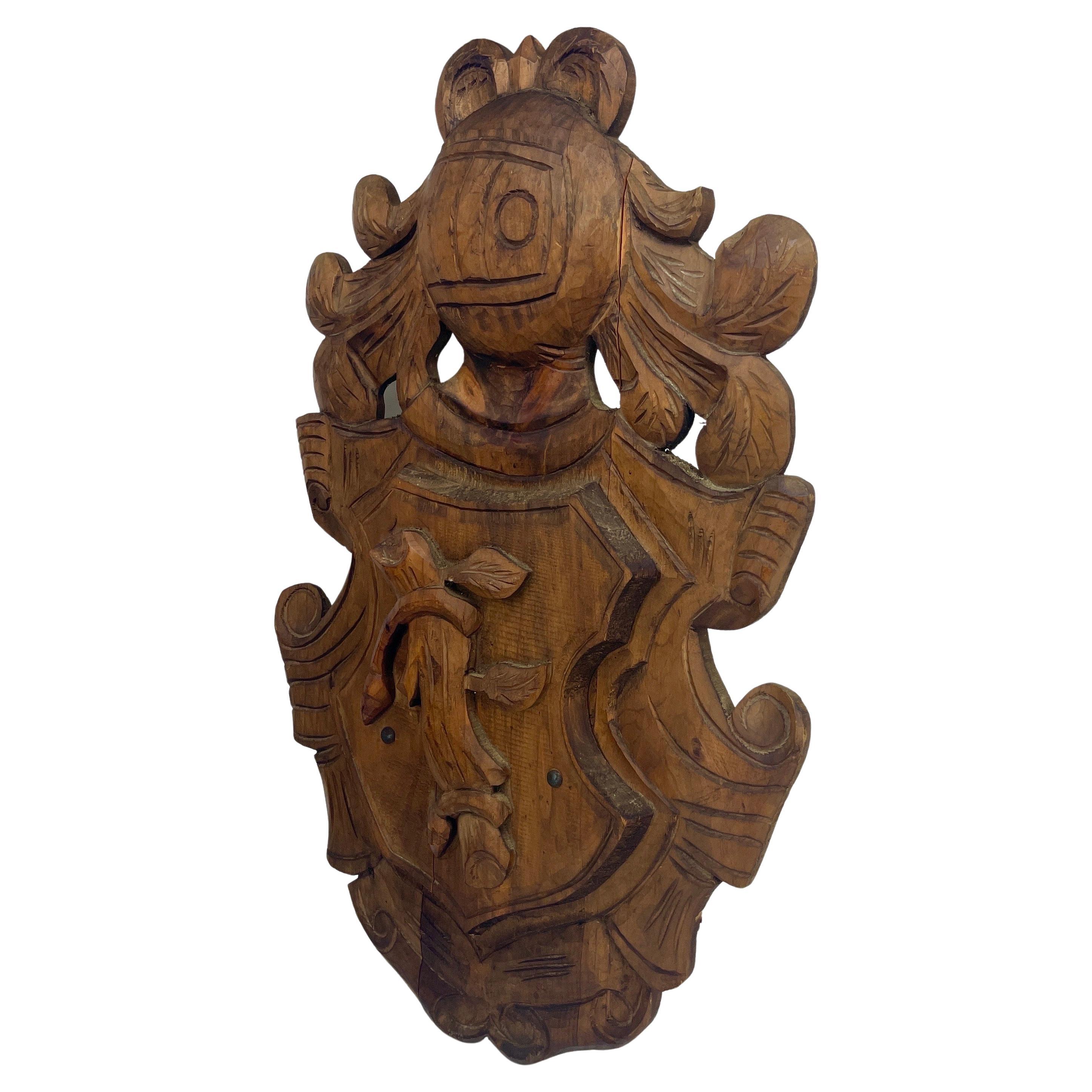 Hand-Carved Large Wooden Wall Mounted Code of Arms