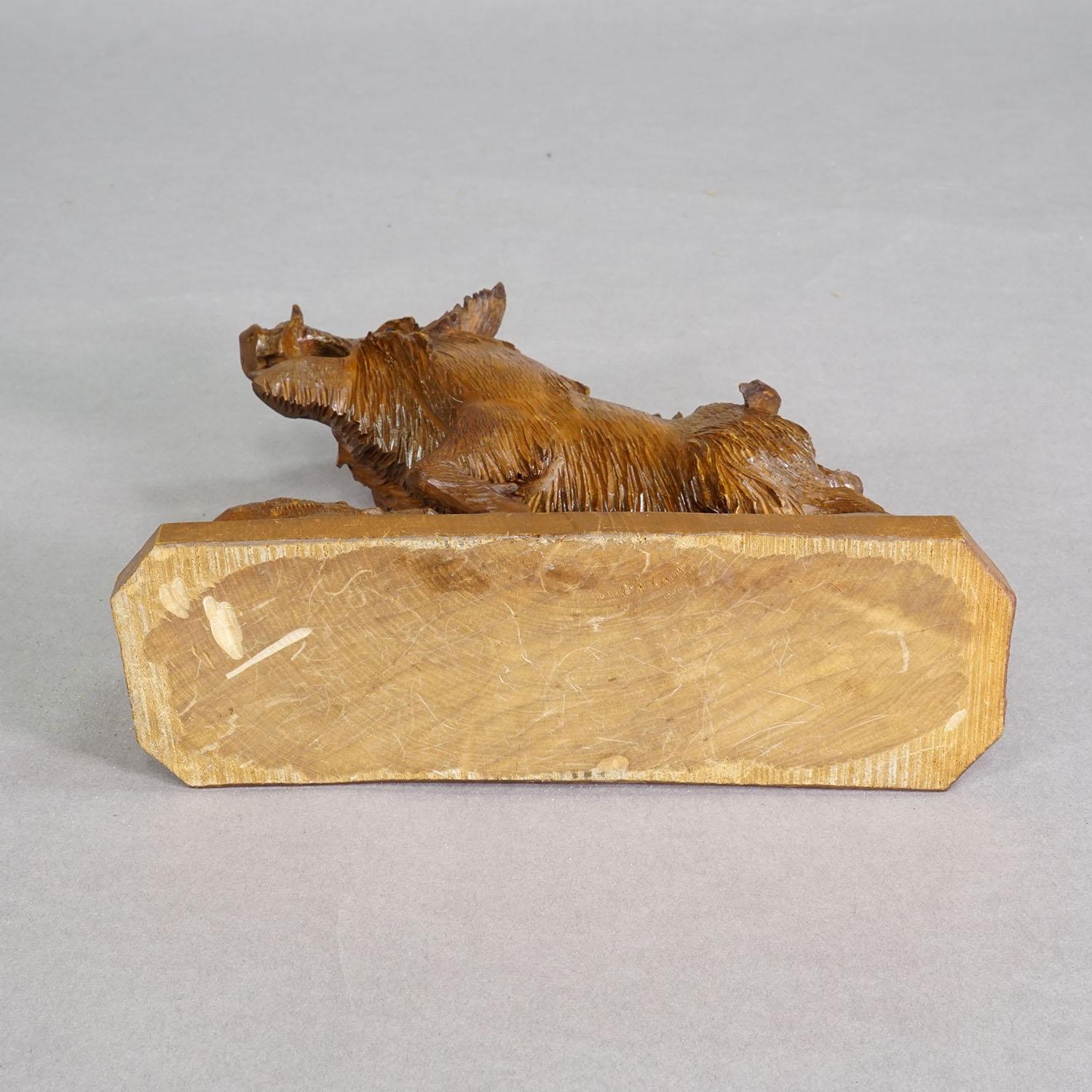 Grosses hölzernes Wildschwein Handgeschnitzt in Brienz ca. 1930er Jahre im Angebot 1