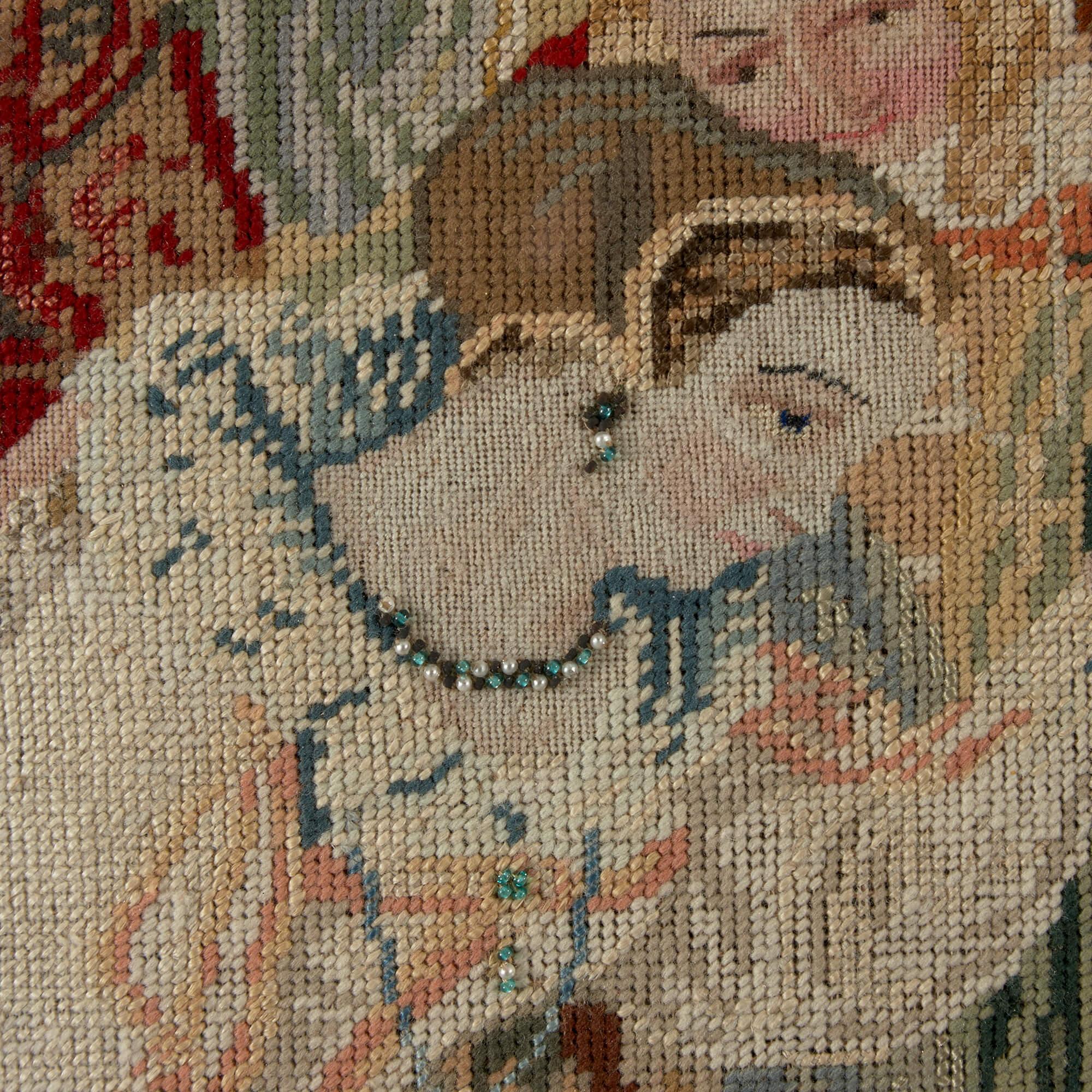 Large Wool and Glass Beads Needlework Panel of Mary Queen of Scots In Good Condition For Sale In London, GB