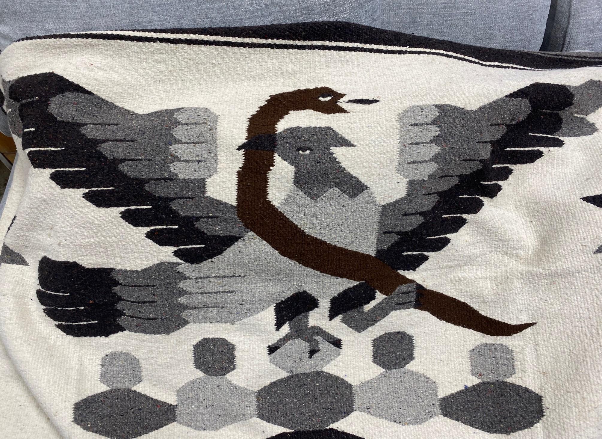 Large Wool North American Mexican Kilim Serape Blanket Rug with Eagle and Snake 5