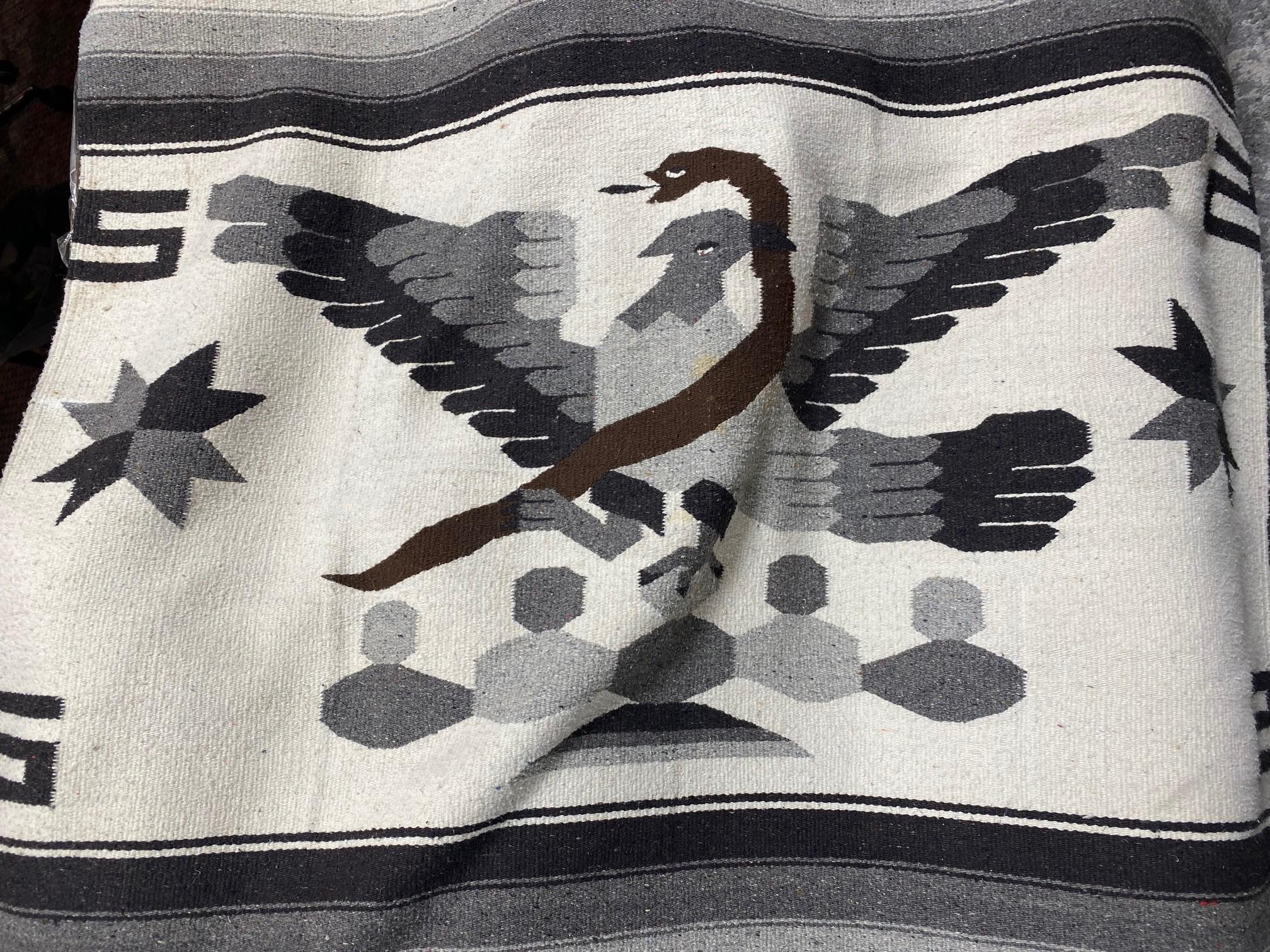 Tribal Large Wool North American Mexican Kilim Serape Blanket Rug with Eagle and Snake
