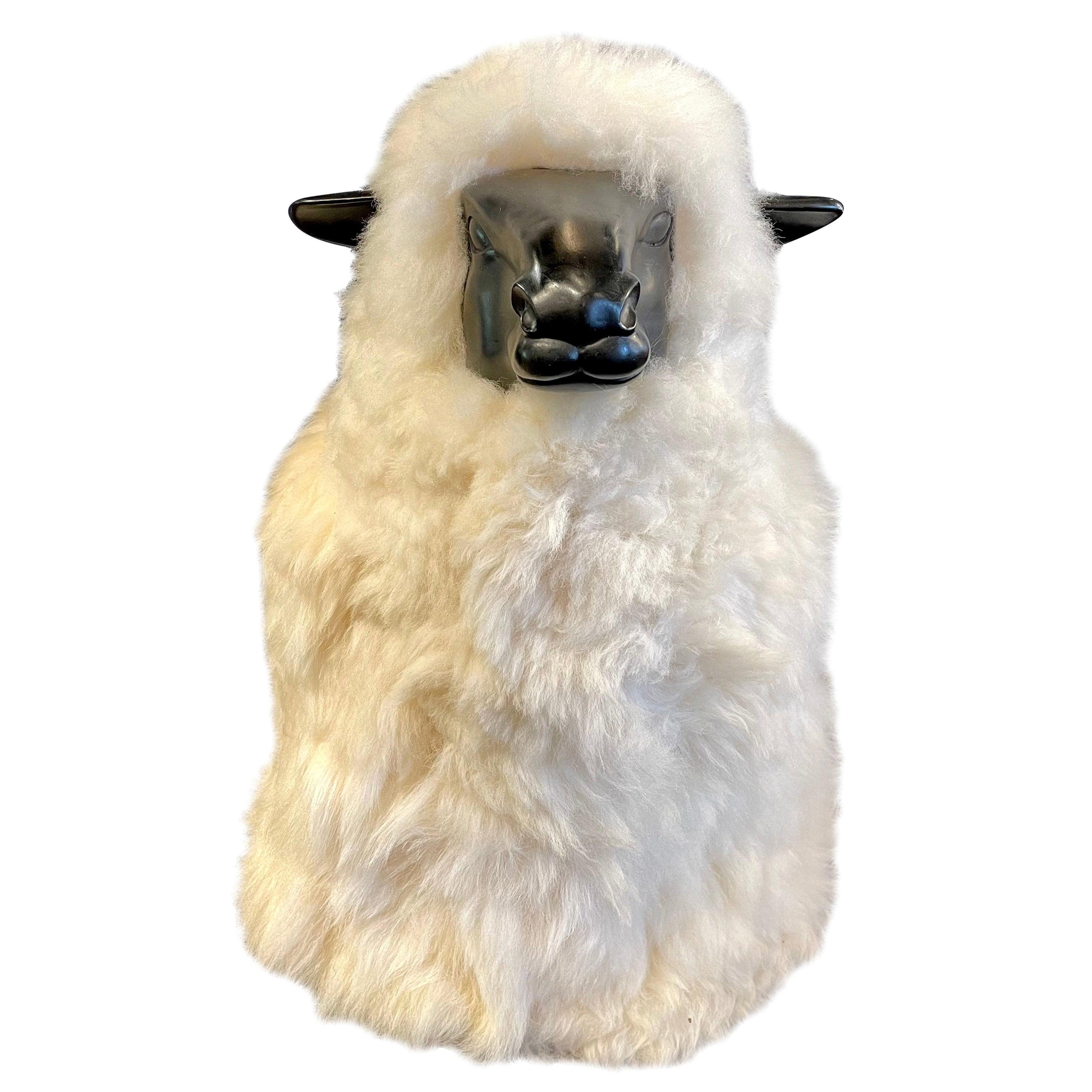 Mid-Century Modern, Sheep Sculpture, Resin, Wool, 2000 For Sale