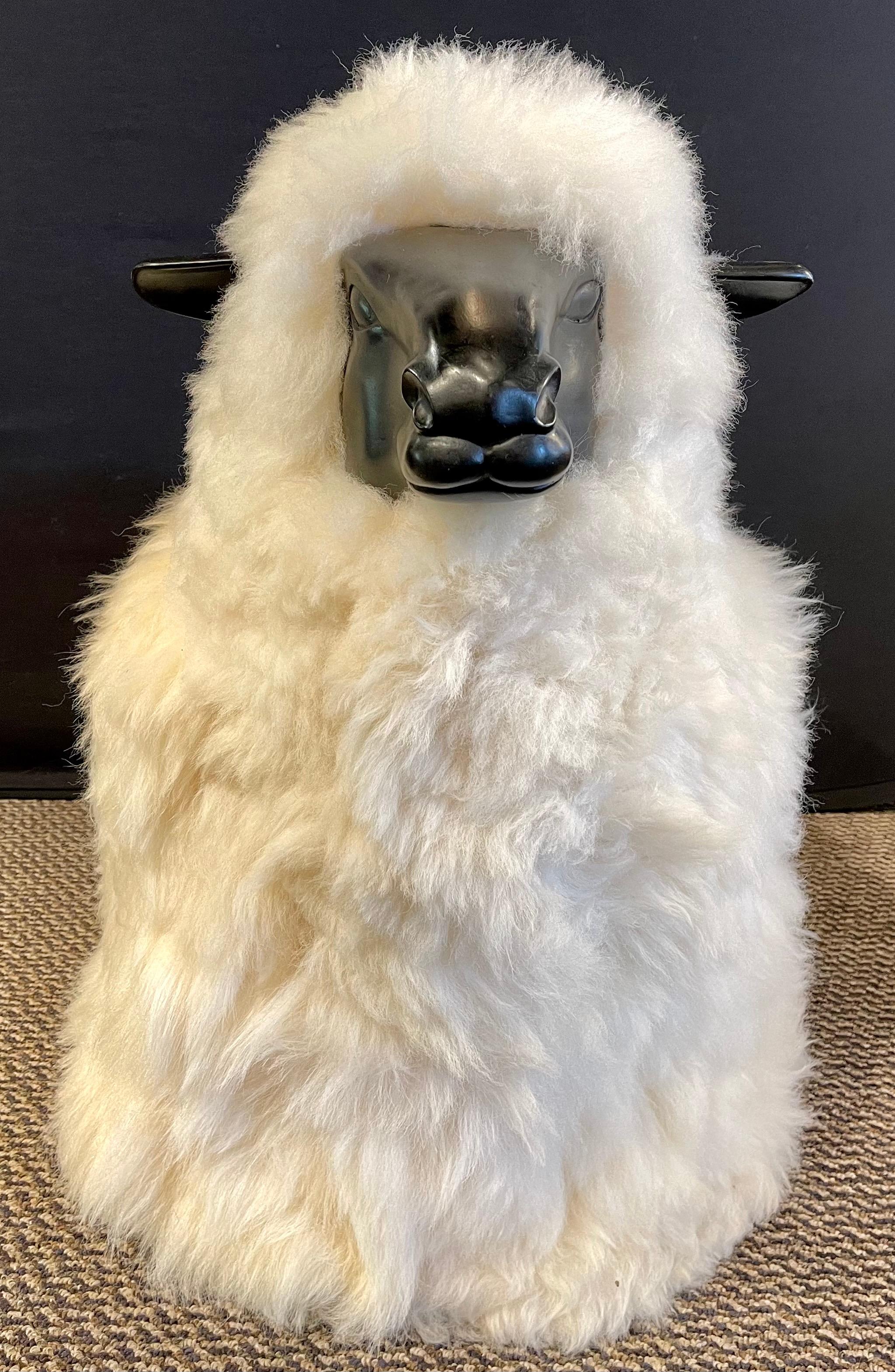 Large Mid-Century Modern Francois Lalanne Style Sheep Sculpture, Wool / Resin
 
One large wool / resin sheep. Finely detailed in authentic shearling. There is a pair sold separately. This item was purchased without the legs.

This is part of our