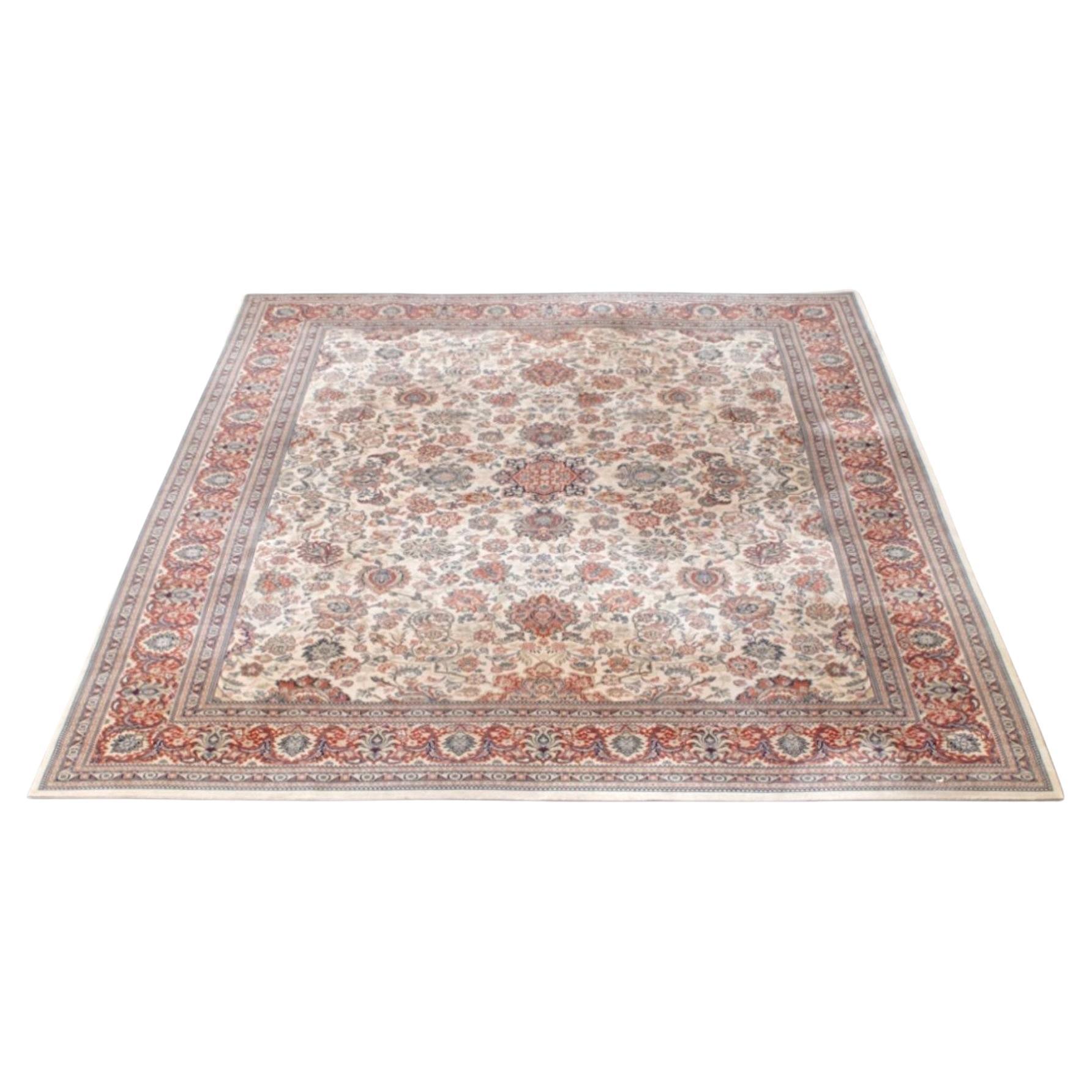 Grand tapis en laine dans les tons beige, brown, jaune et rouge - 403x298cm en vente