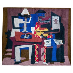 Large Wool Tapestry "Musicos Con Mascaras" After Pablo Picasso