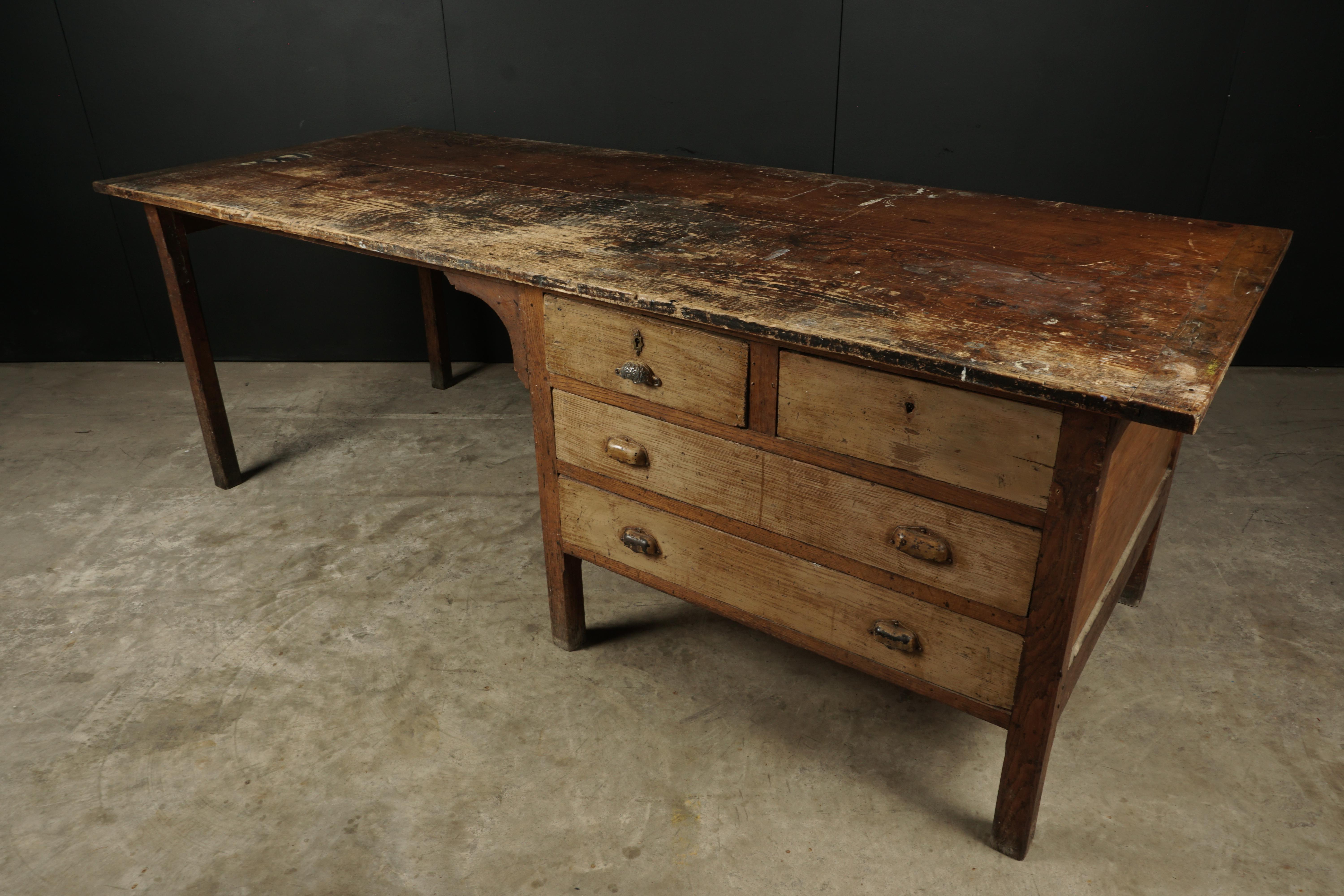 Pine Large Work Console from France, circa 1940