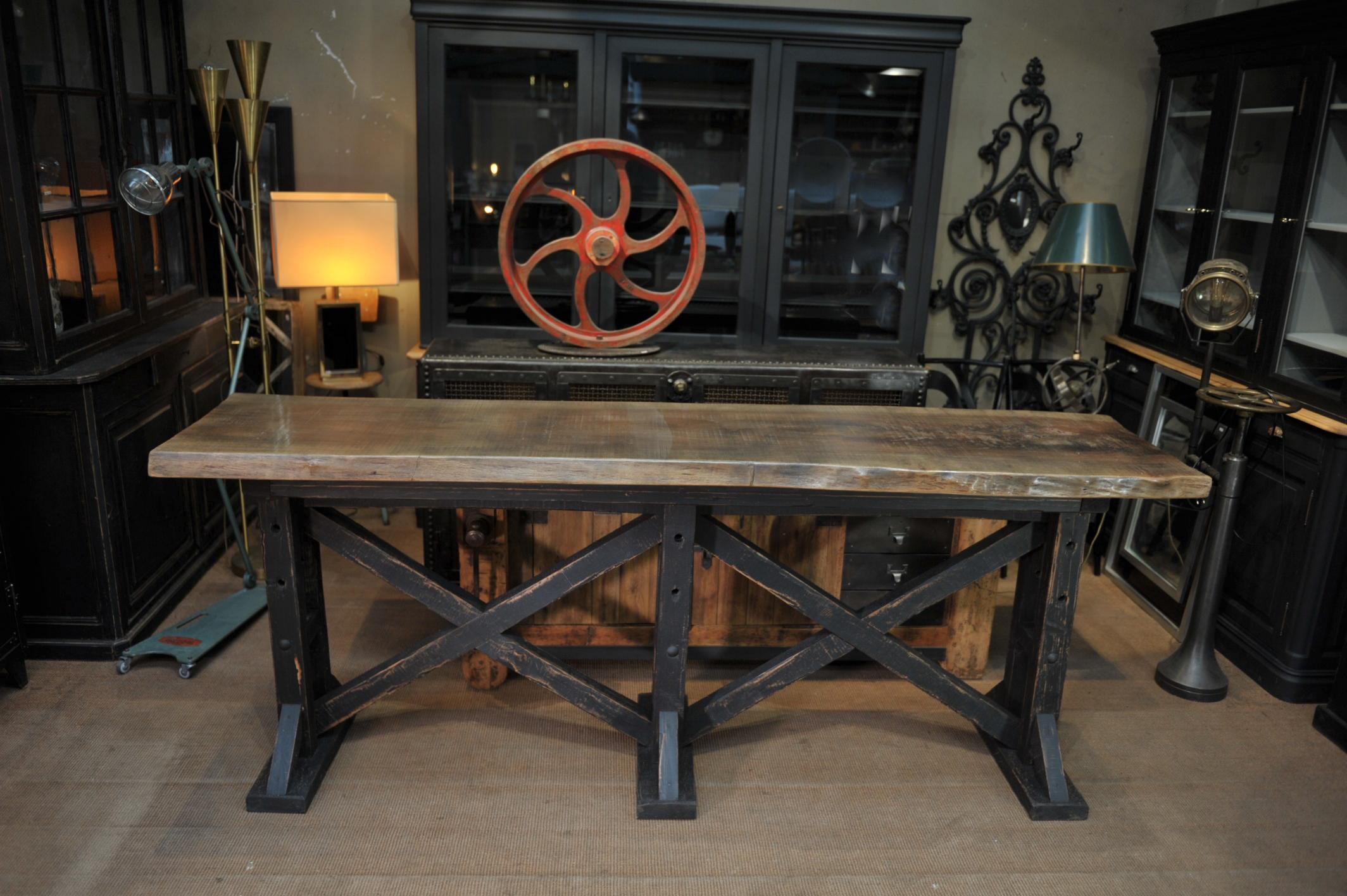Industrial Large Workshop Console Table or High Table, circa 1930 For Sale
