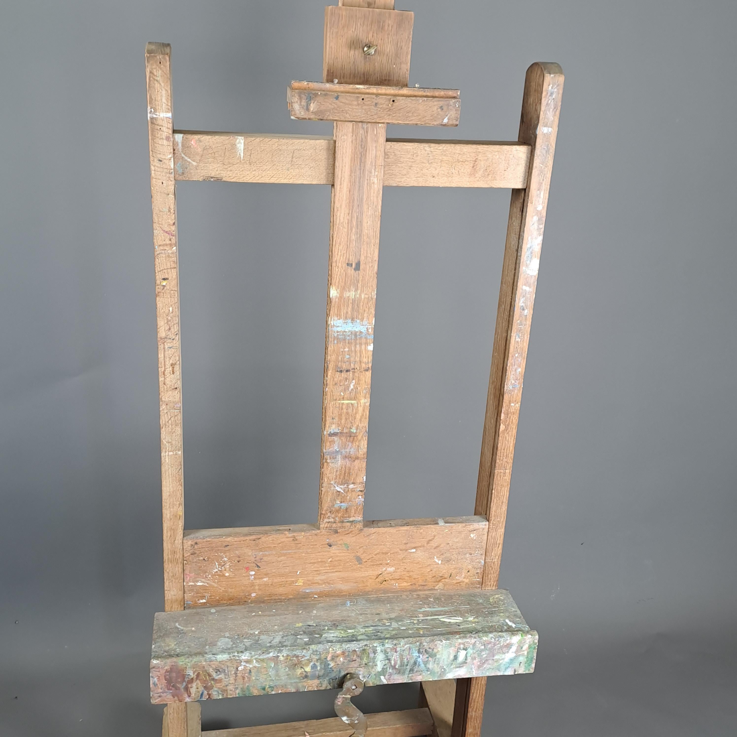 Art Nouveau Large Workshop Painting Easel In Solid Oak