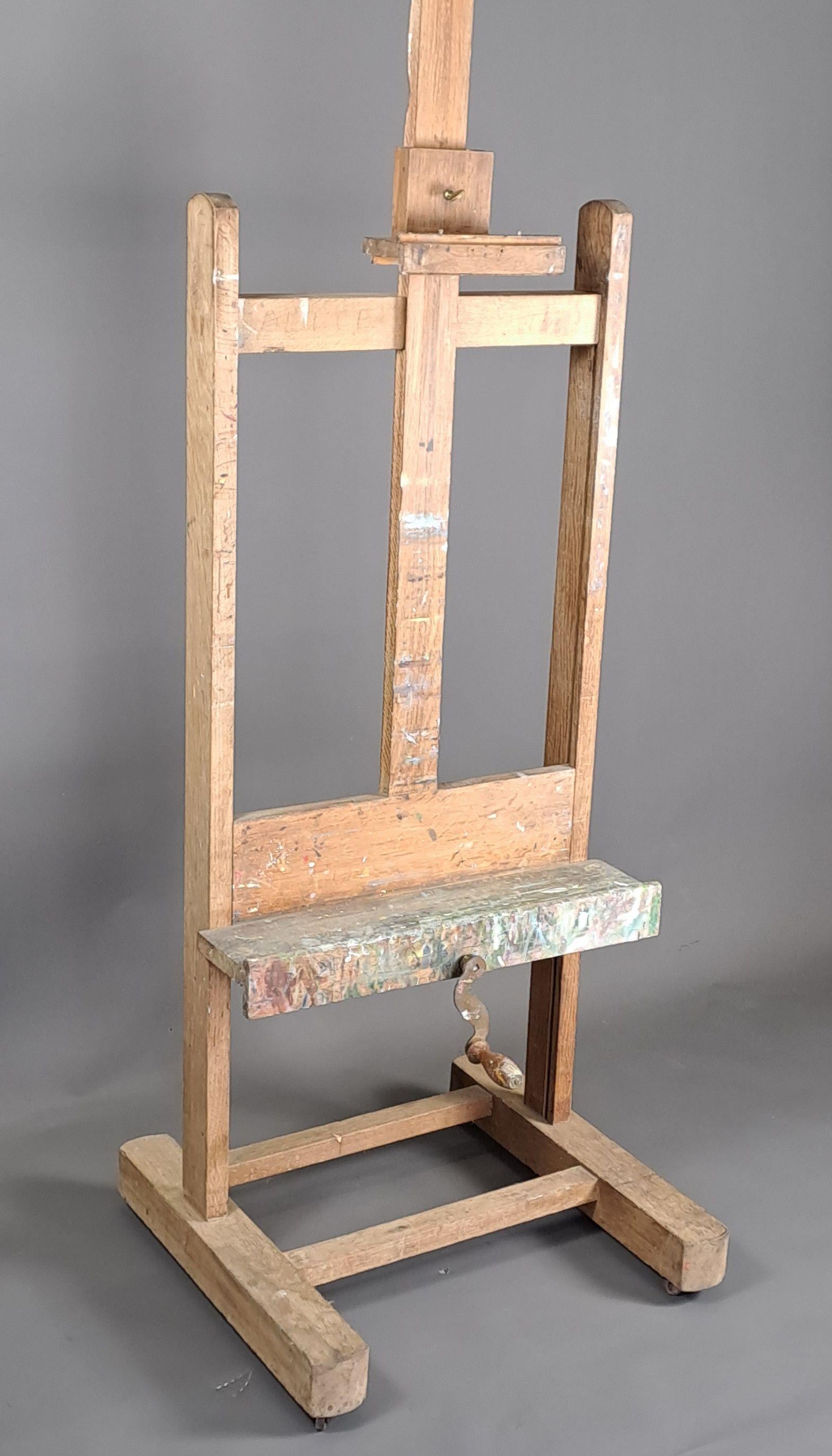 French Large Workshop Painting Easel In Solid Oak