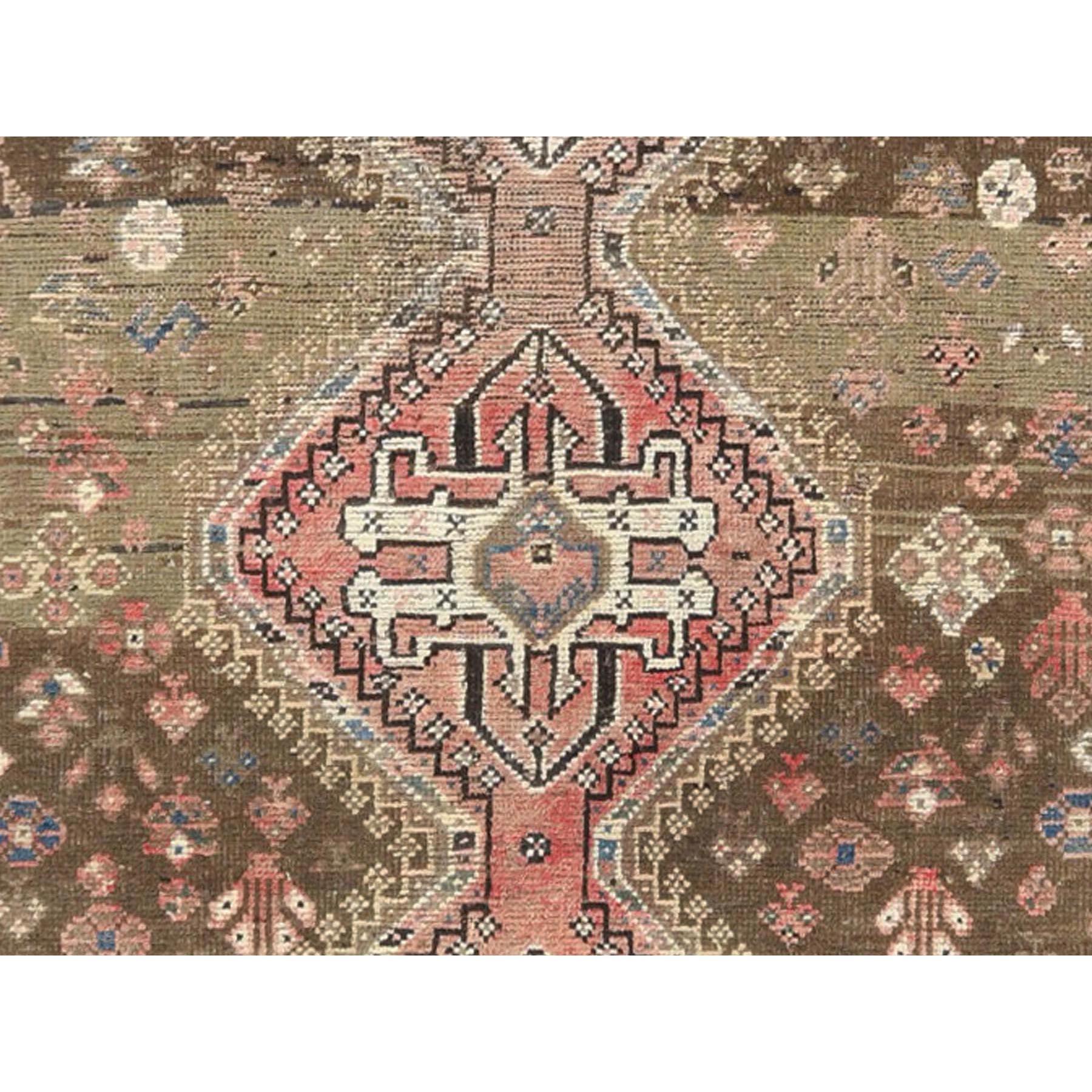 Large Worn Down Vintage Persian Shiraz, Abrash, Geometric Design Handmade Rug 2