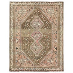 Large Worn Down Vintage Persian Shiraz, Abrash, Geometric Design Handmade Rug