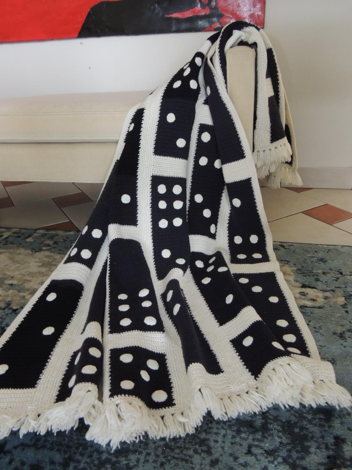 Mid-Century Modern Large Woven Black and White Afghan Throw