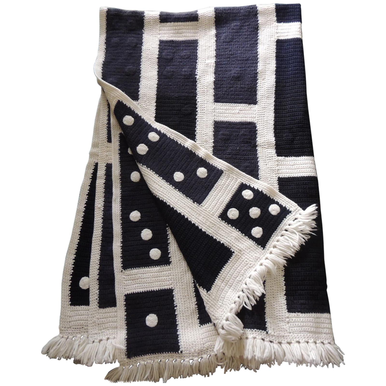 Large Woven Black and White Afghan Throw