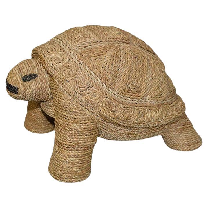 Large Woven Brown Wicker Natural Fiber Turtle Mario Lopez Torres, 20th Century