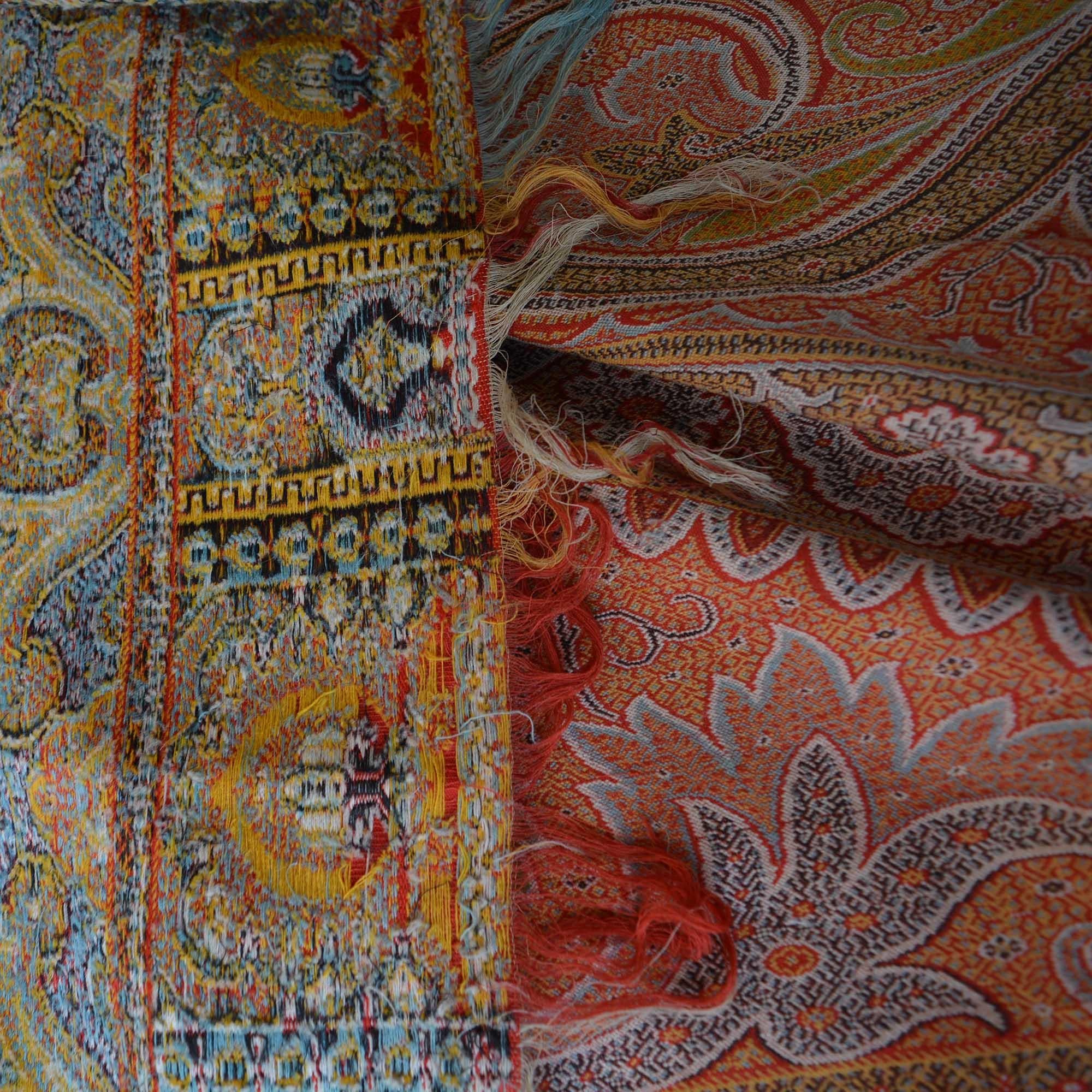 Victorian Large Woven Cashmere Paisley Throw Textile Shawl