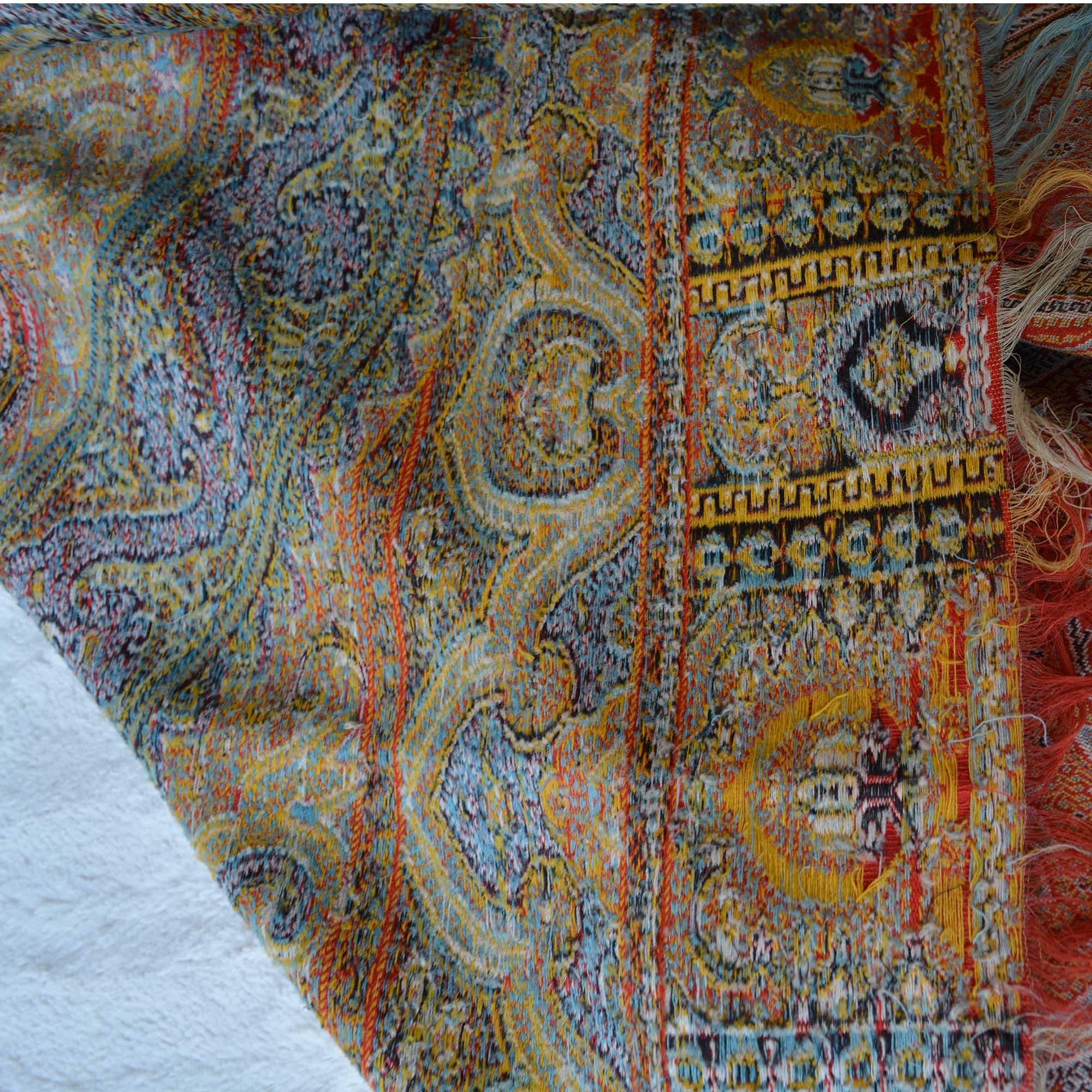 Indian Large Woven Cashmere Paisley Throw Textile Shawl