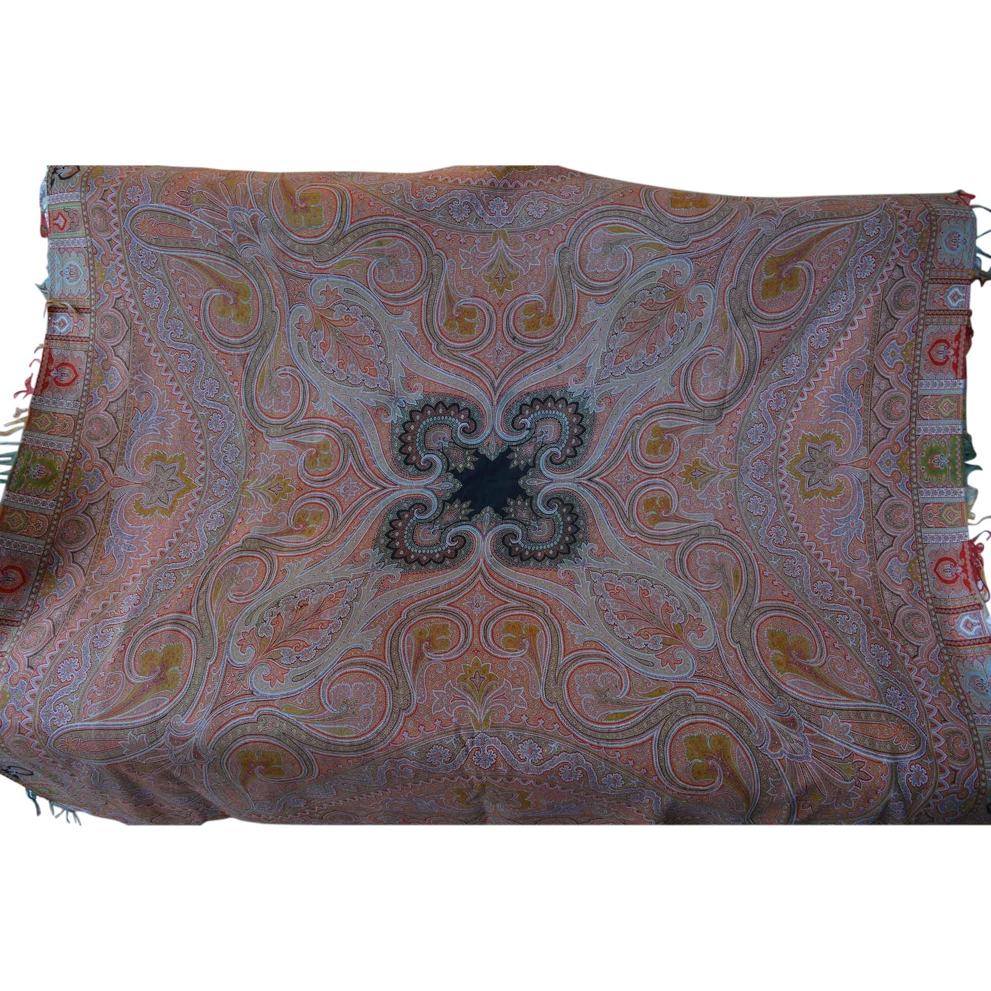 Large Woven Cashmere Paisley Throw Textile Shawl