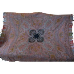 Antique Large Woven Cashmere Paisley Throw Textile Shawl