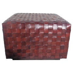 Large Woven Leather Ottoman