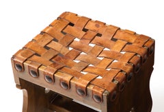 Large Woven Leather Straps Stool, France 1950’s