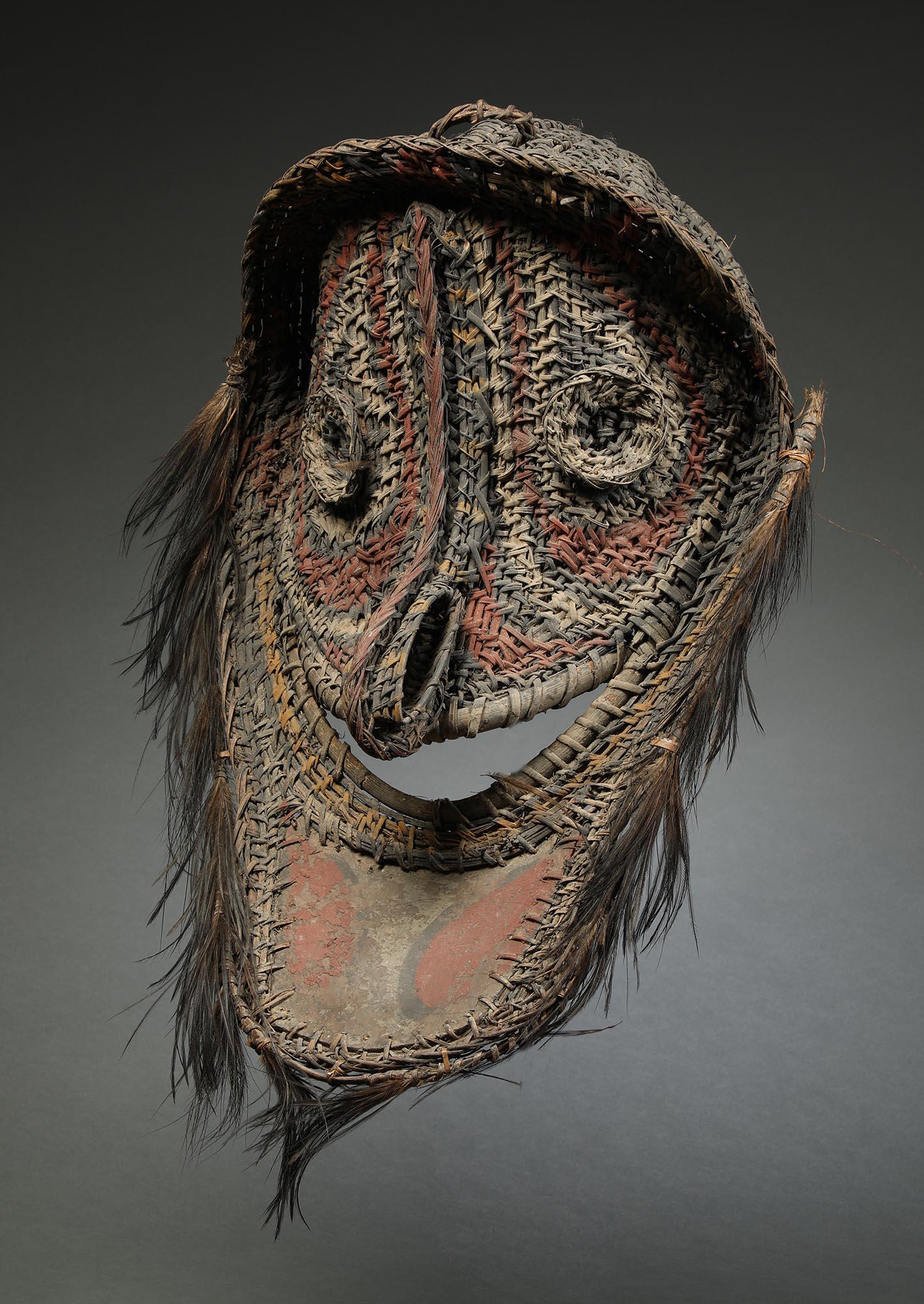 Tribal Large Woven Painted Basketry Wall Mask Blackwater Rivers, Papua New Guinea For Sale