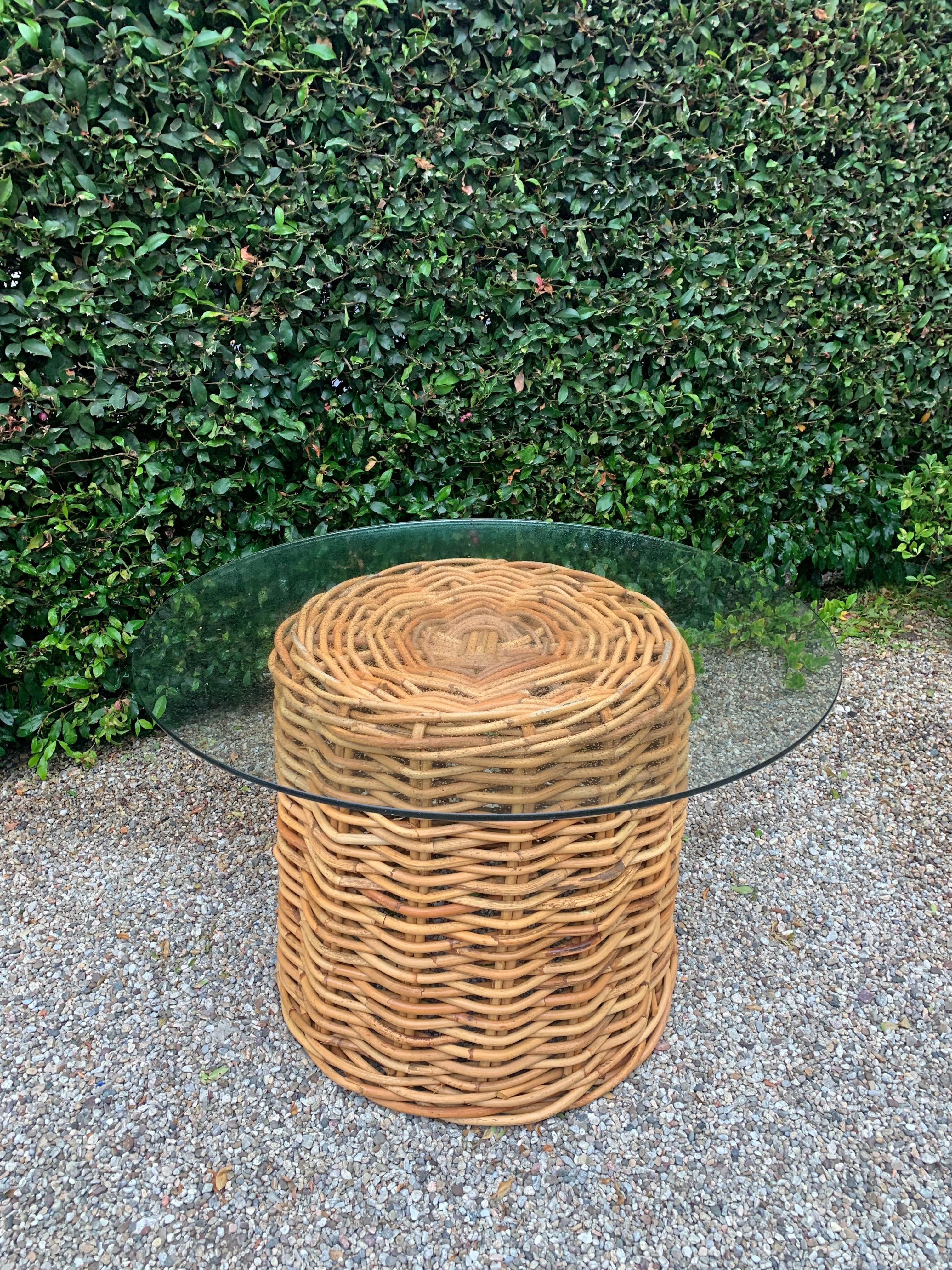 Large Woven Pencil Rattan Glass Top Table 1