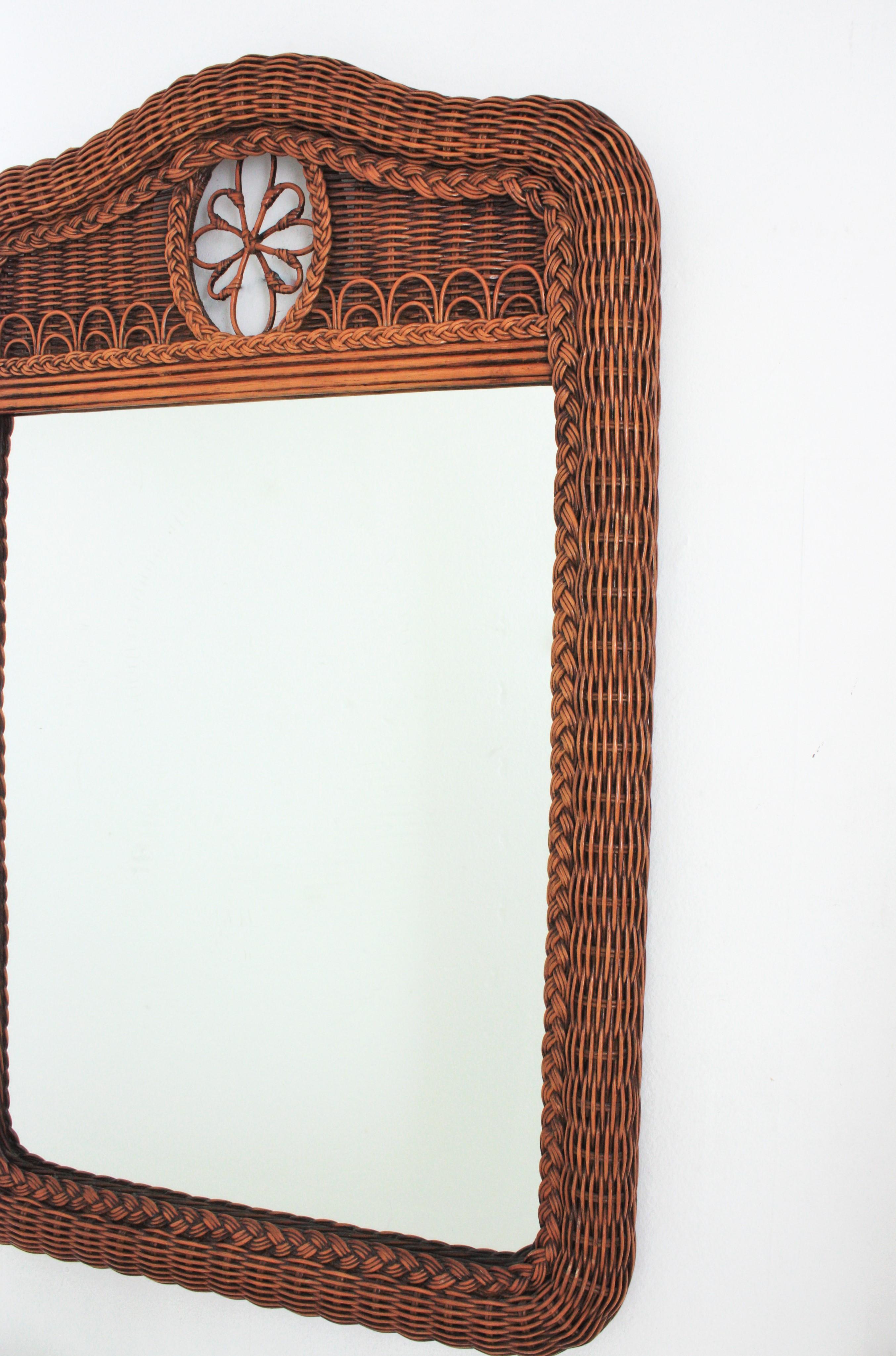 Mid-Century Modern Large Woven Rattan Mirror  For Sale