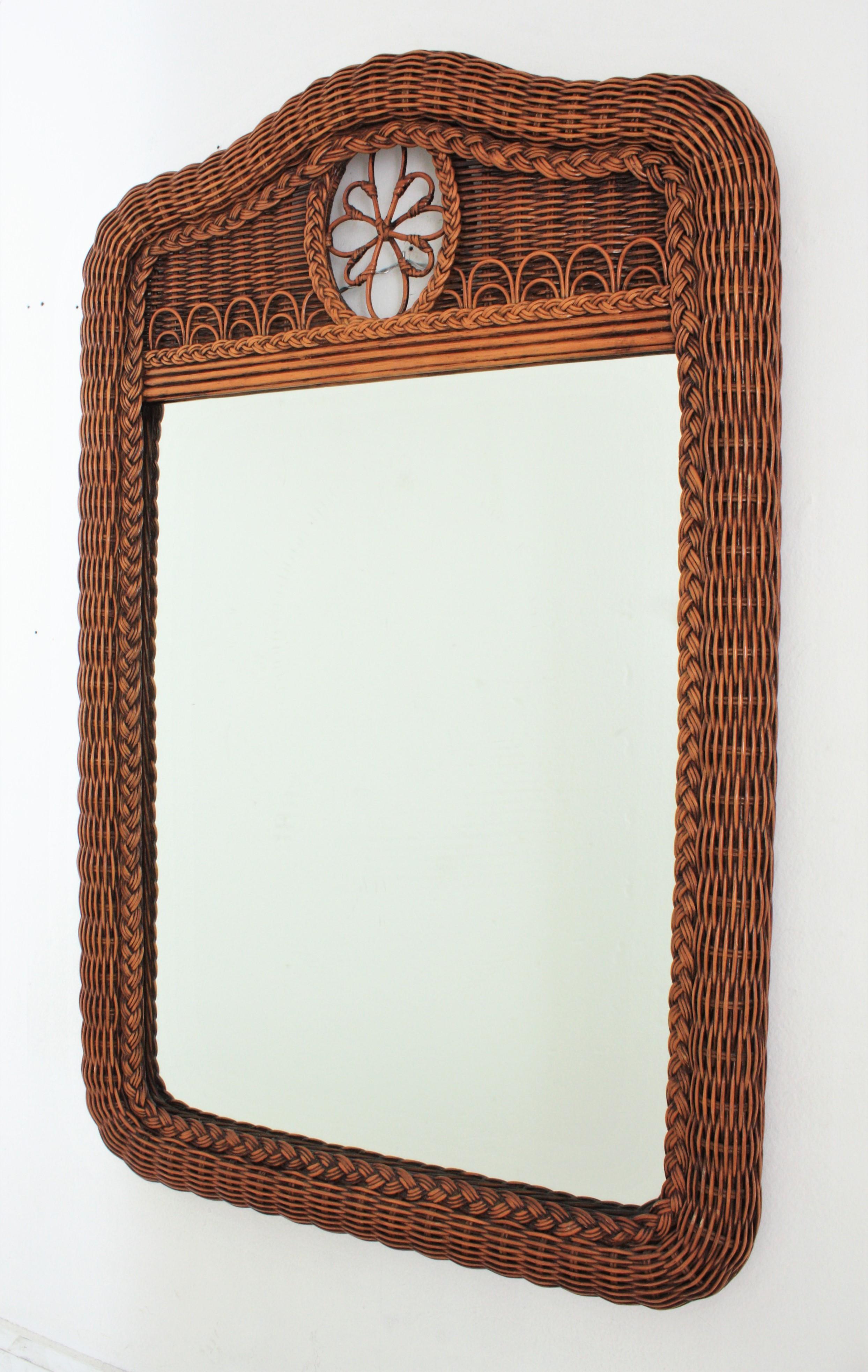 Hand-Crafted Large Woven Rattan Mirror  For Sale