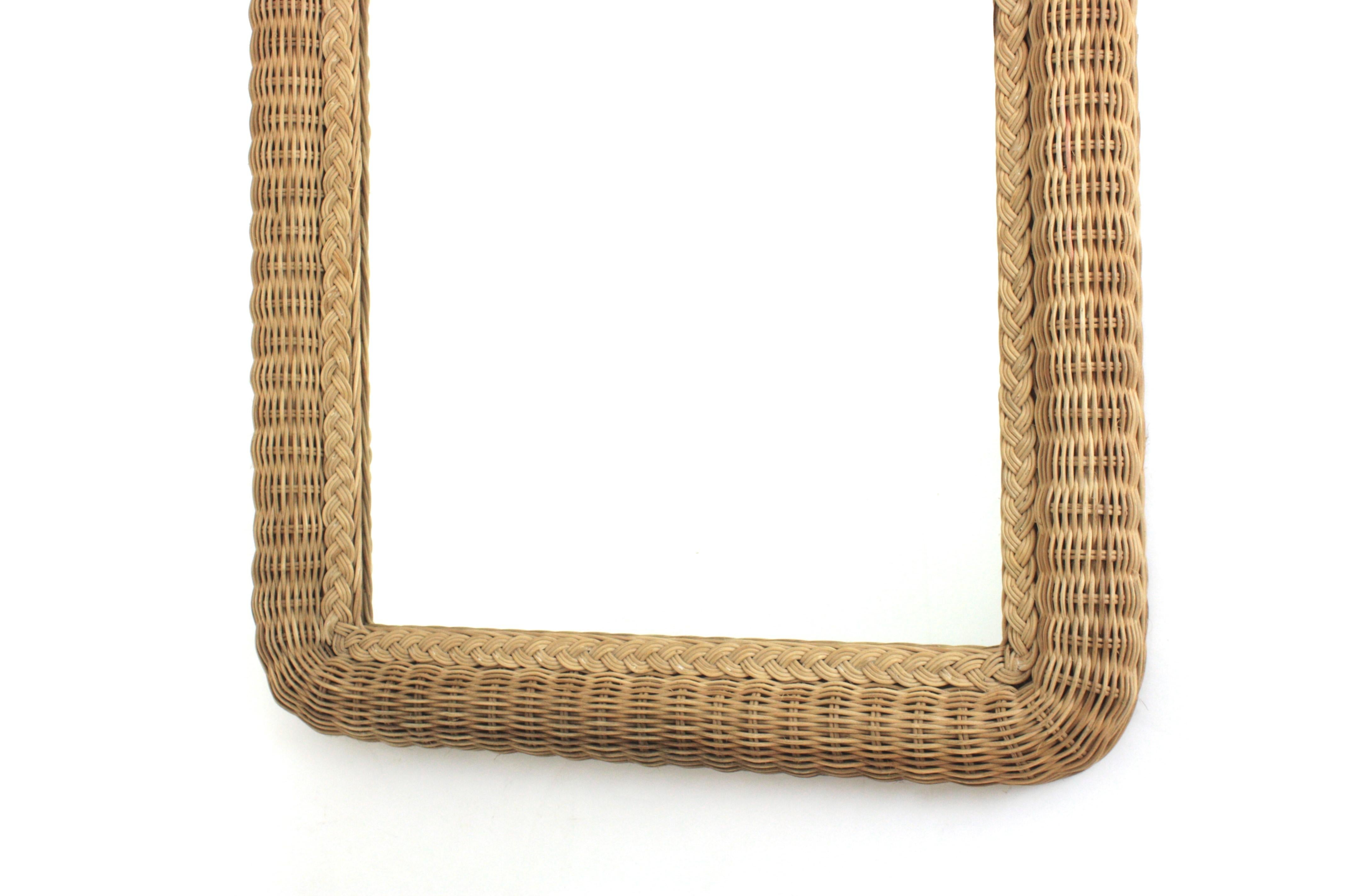 Specchio grande in rattan intrecciato / Specchio consolle con piano ad arco in vendita 5